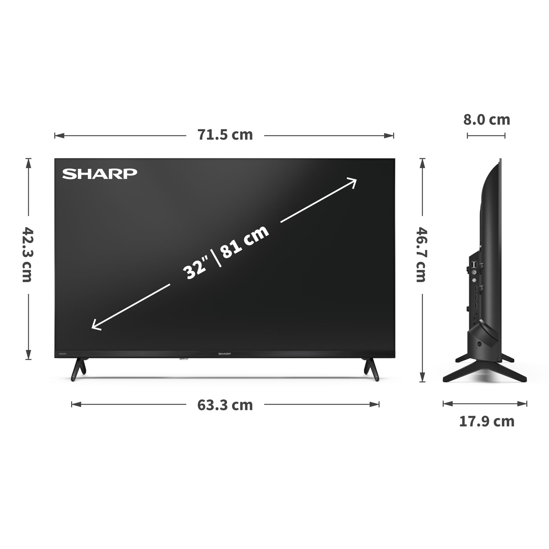 Fernseher, LED, 48 Zoll, Sharp, Standfuß