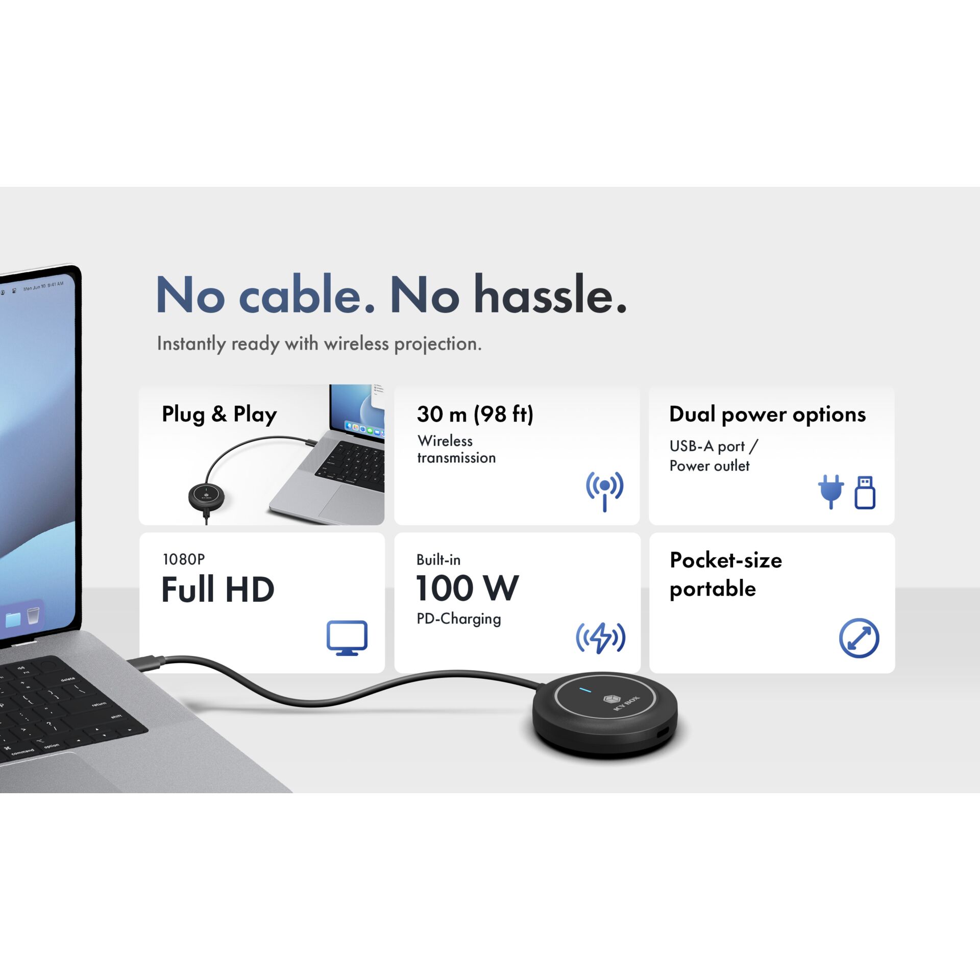 Wireless charger, Magnetisches Ladepad, PD-Ladung, Full HD, Kompakt tragbar