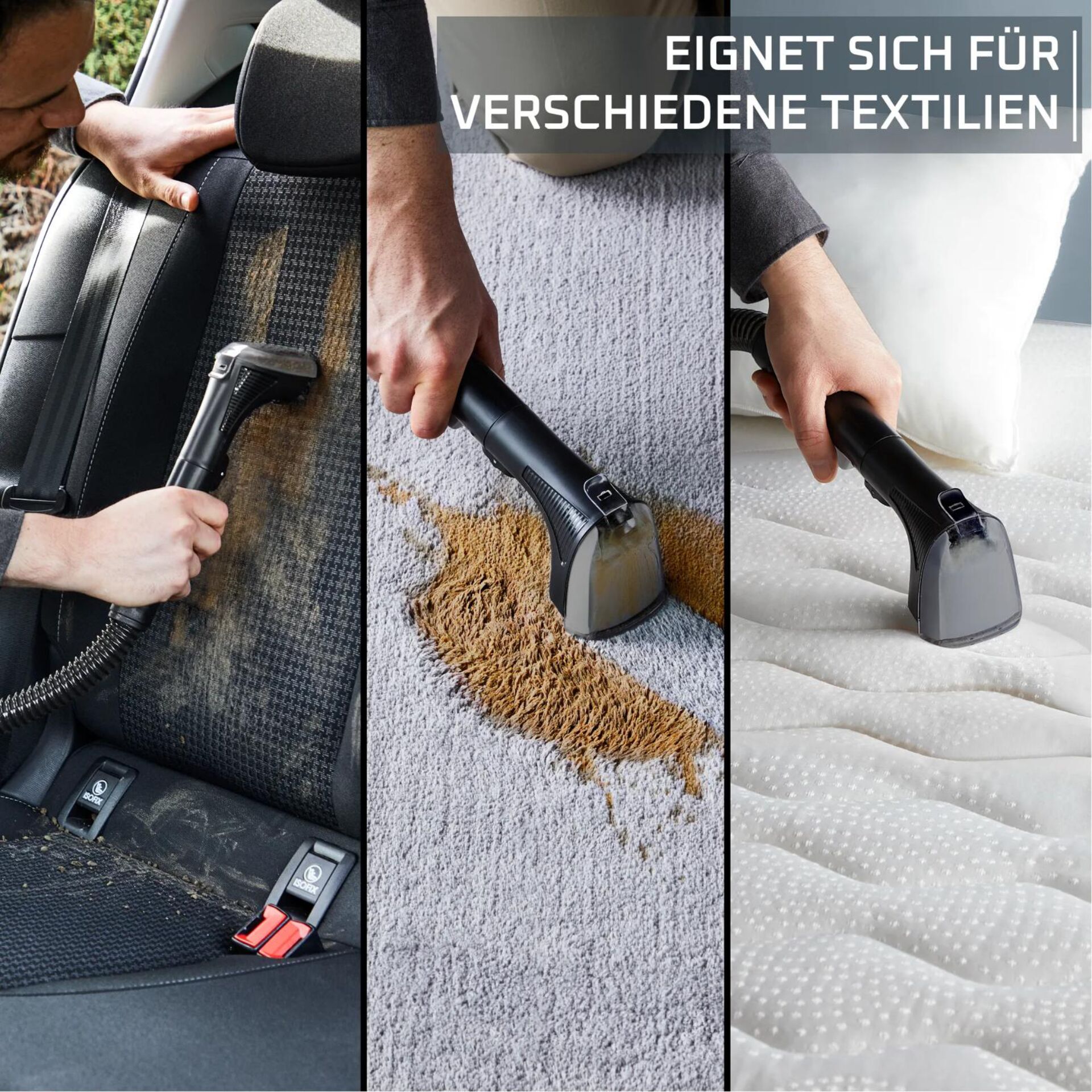 Auto-Reinigung, Kfz-Innenraum, Dampfreinigung, Fleckenentfernung, Saugwerkzeug