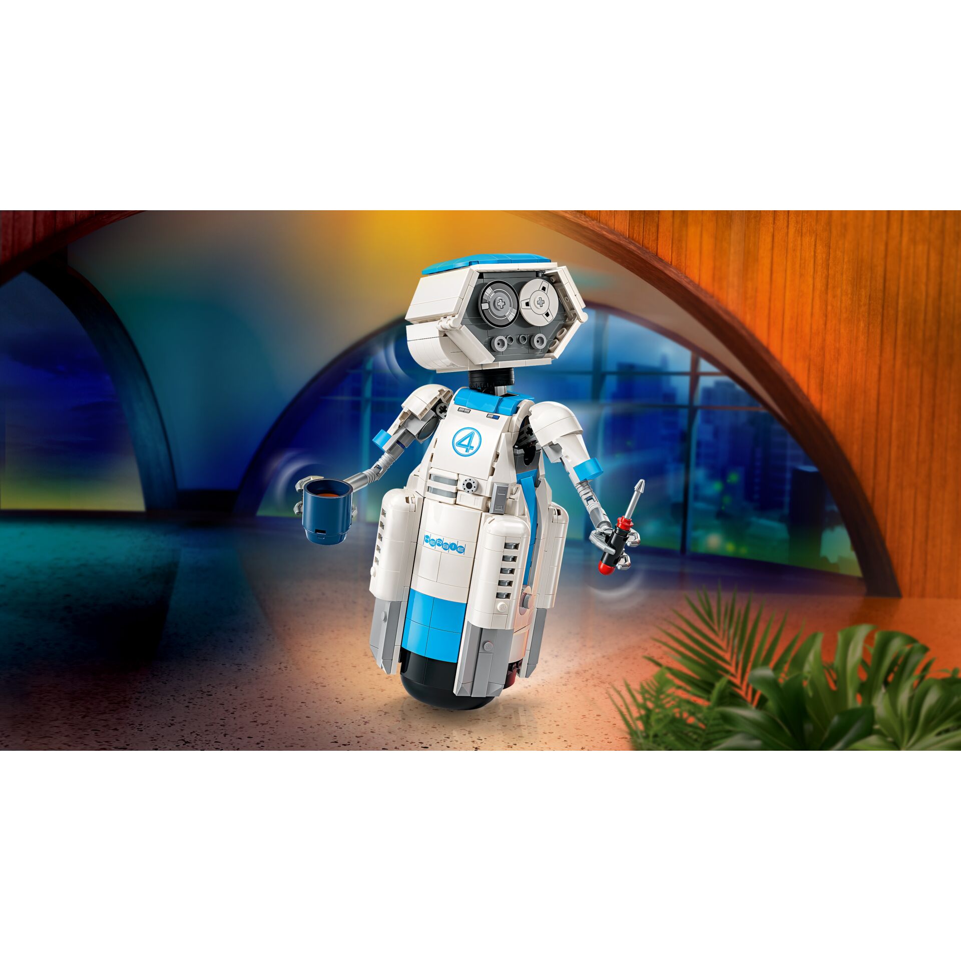 Robot, Weiß/blau, LEGO-Stil, Pocket-Drohne, Minifigur