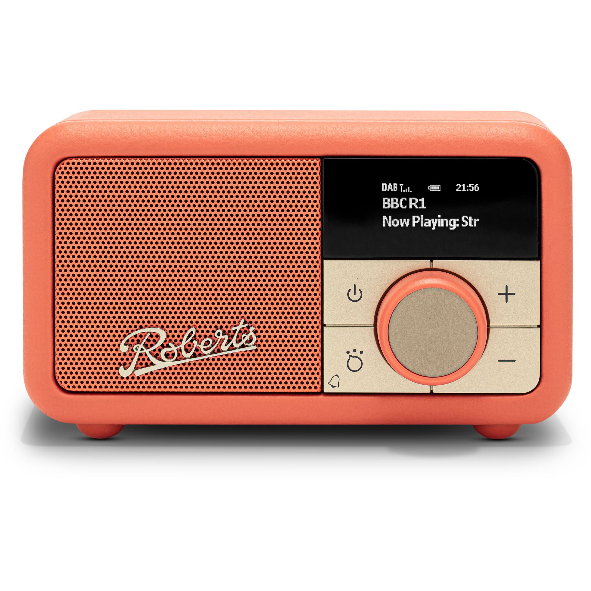 Radiostation, tragbare Radio, orangefarbig, Lautsprechergitter, digitales Display