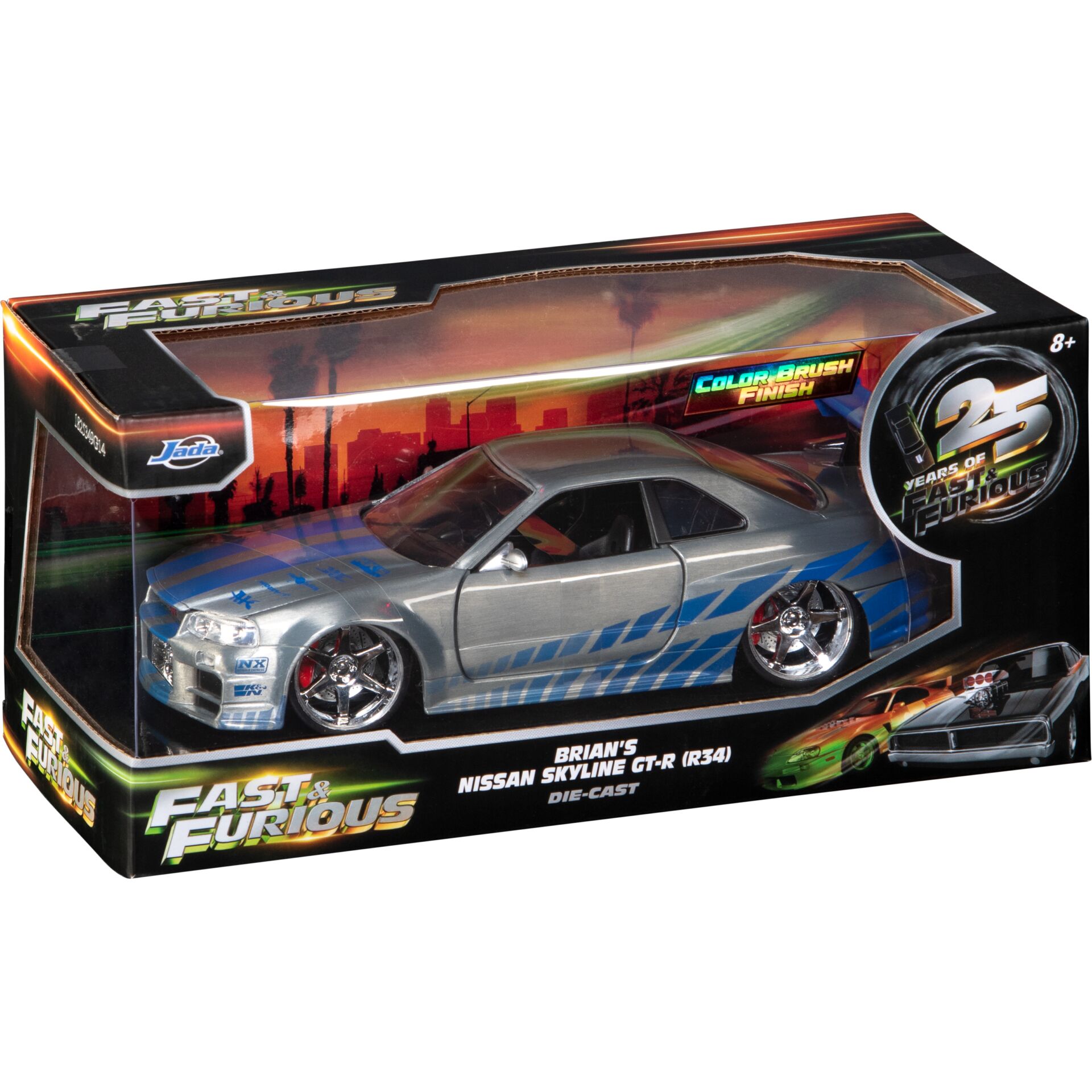 Nissan Skyline GT-R, Die-Cast, Silbernes Auto, Blaue Rennstreifen, Fast & Furious