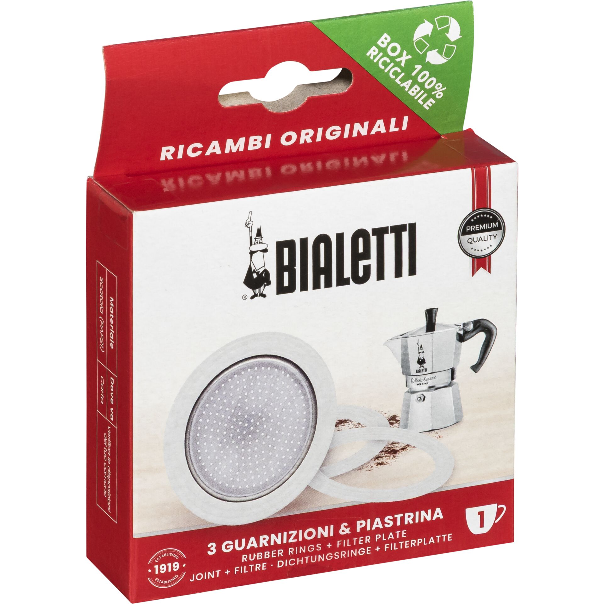Bialetti Ricambi 3 Ersatz-  dichtungen +1 Filter 1 Tasse