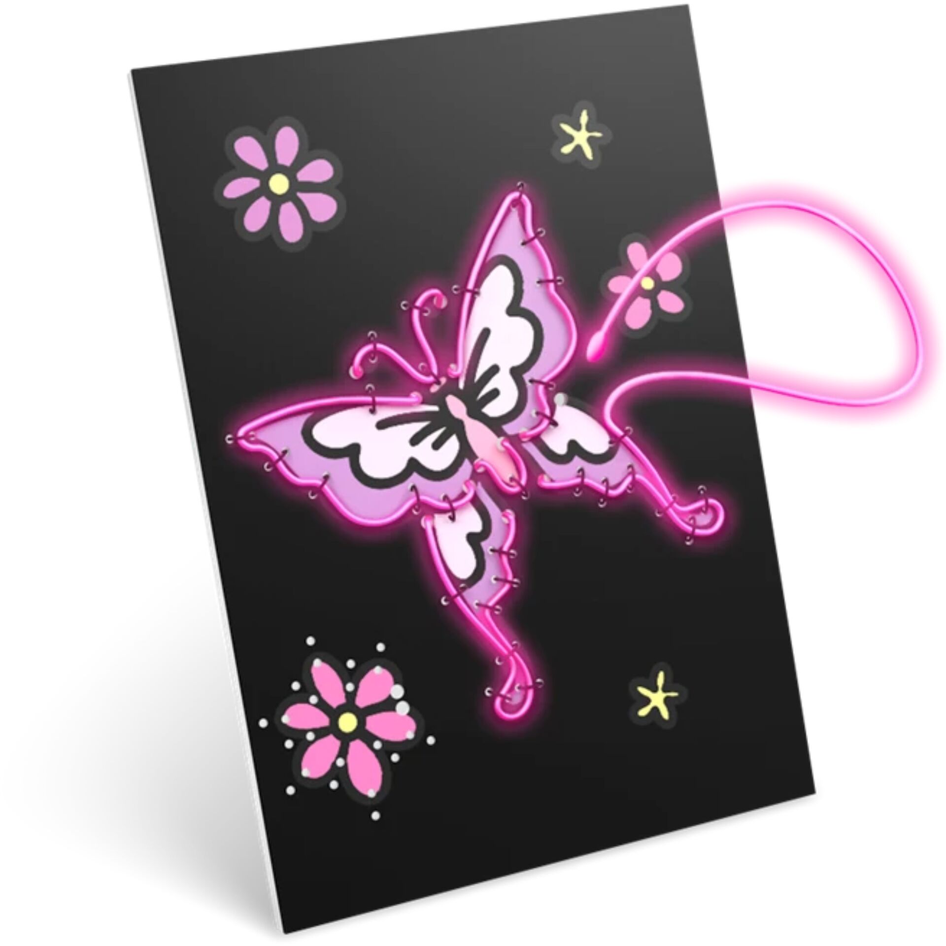 Neon-Schmetterling, Schwarzes Posterboard, LED-Akzente, Schmetterlingsdesign, Glitzer-Butterfly
