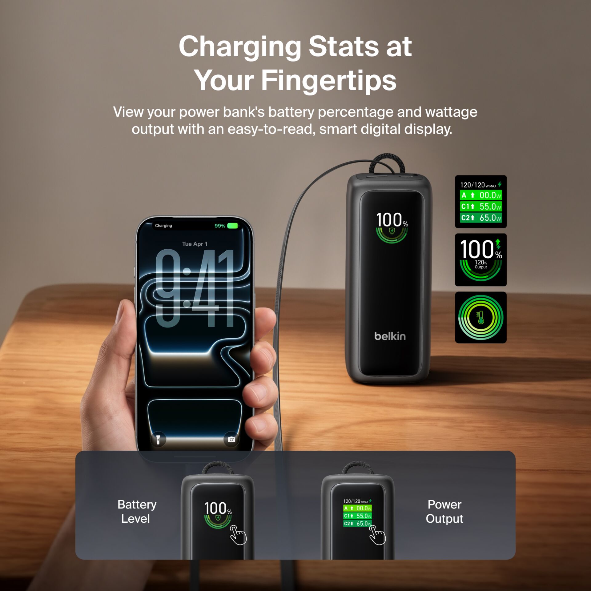 power bank, portable charger, display, usb-c, belkin