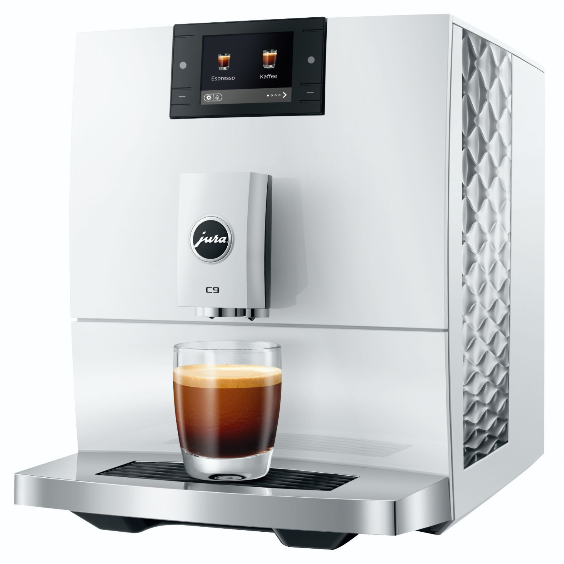 Kaffeemaschine, Espressoautomat, Milchaufschäumer, Tassenhöhe, Silber/Weiß