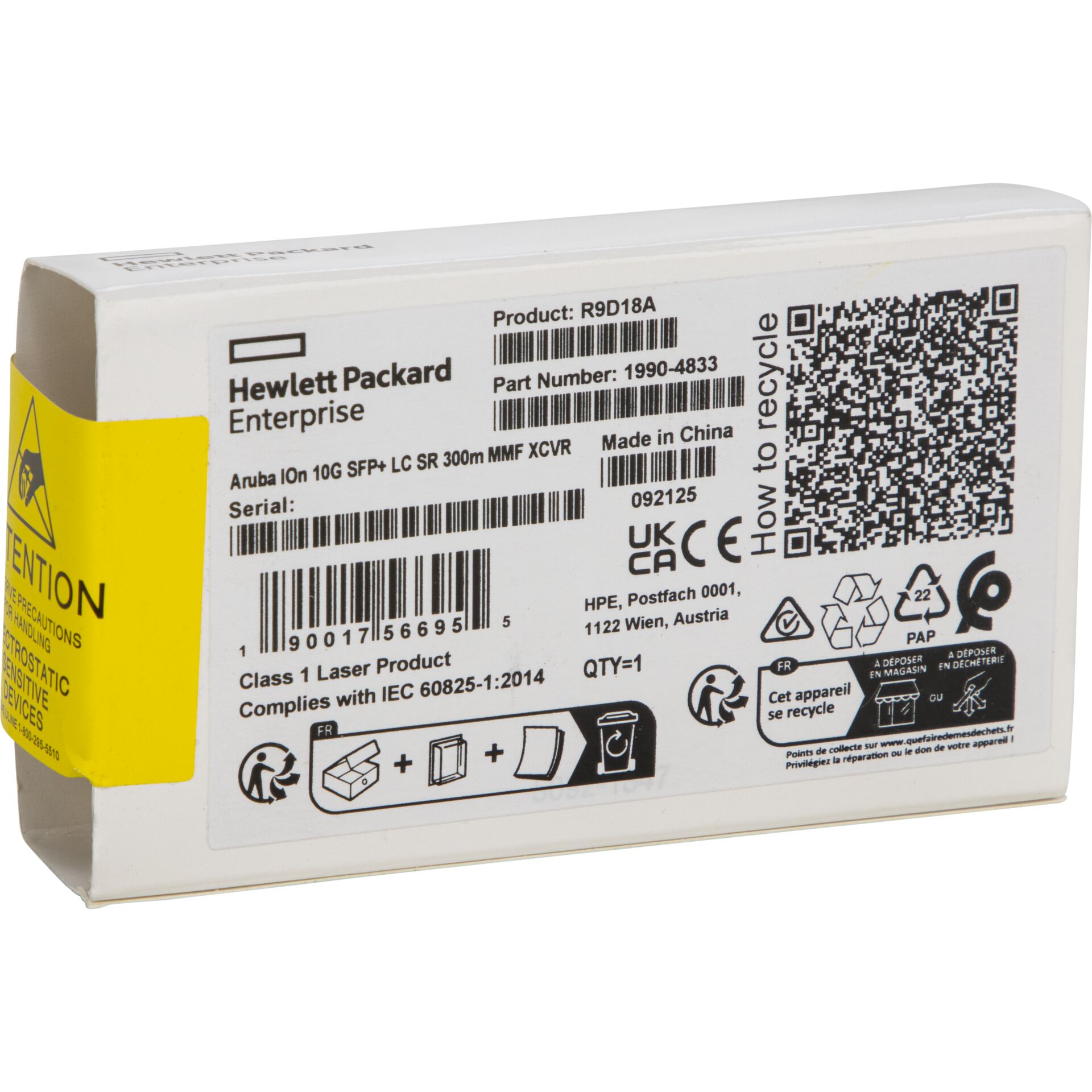 laser cartridge, HP Enterprise, R9D18A, Made in China, barcode label