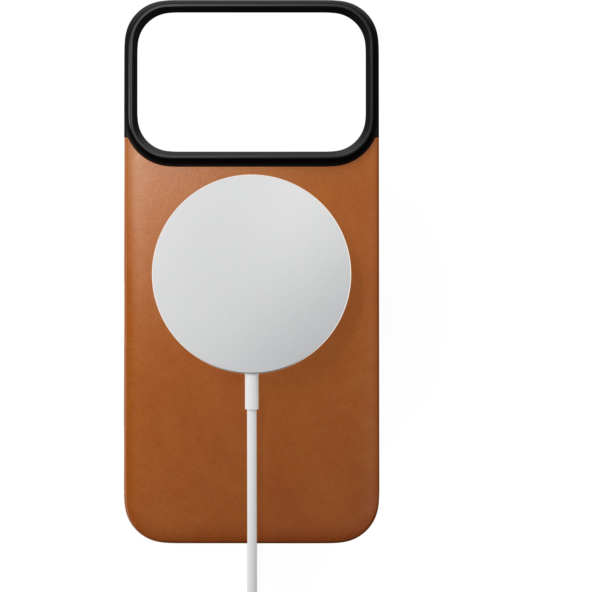 MagSafe-Adapter, Ladegerät, Wireless Charger, Rundkachel, Lederbraun-Hülle