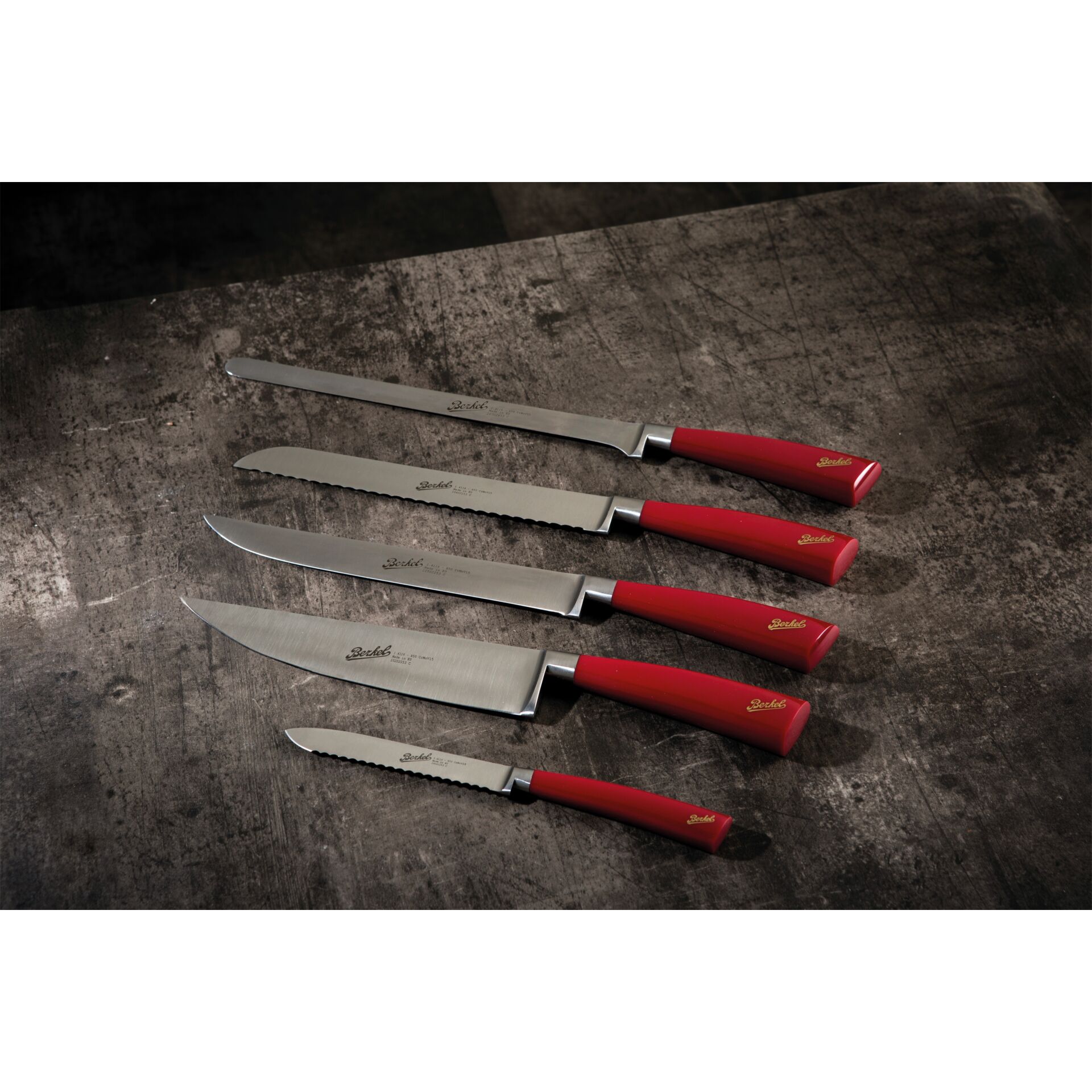 kochenmesser, messer-set, red-handles, stähle, kitchenware