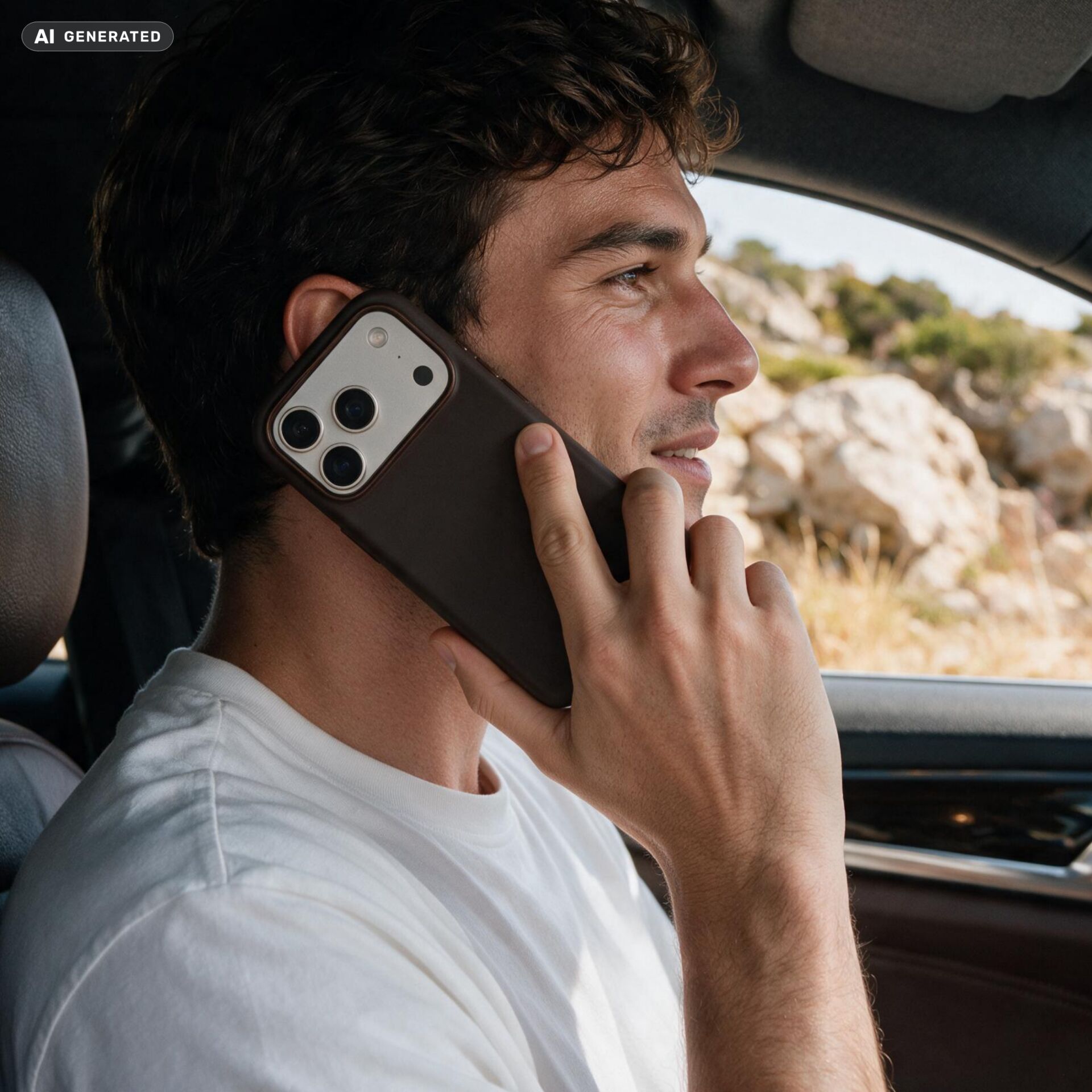 handheld, handphone, smartphone, auto, weisses-t-shirt