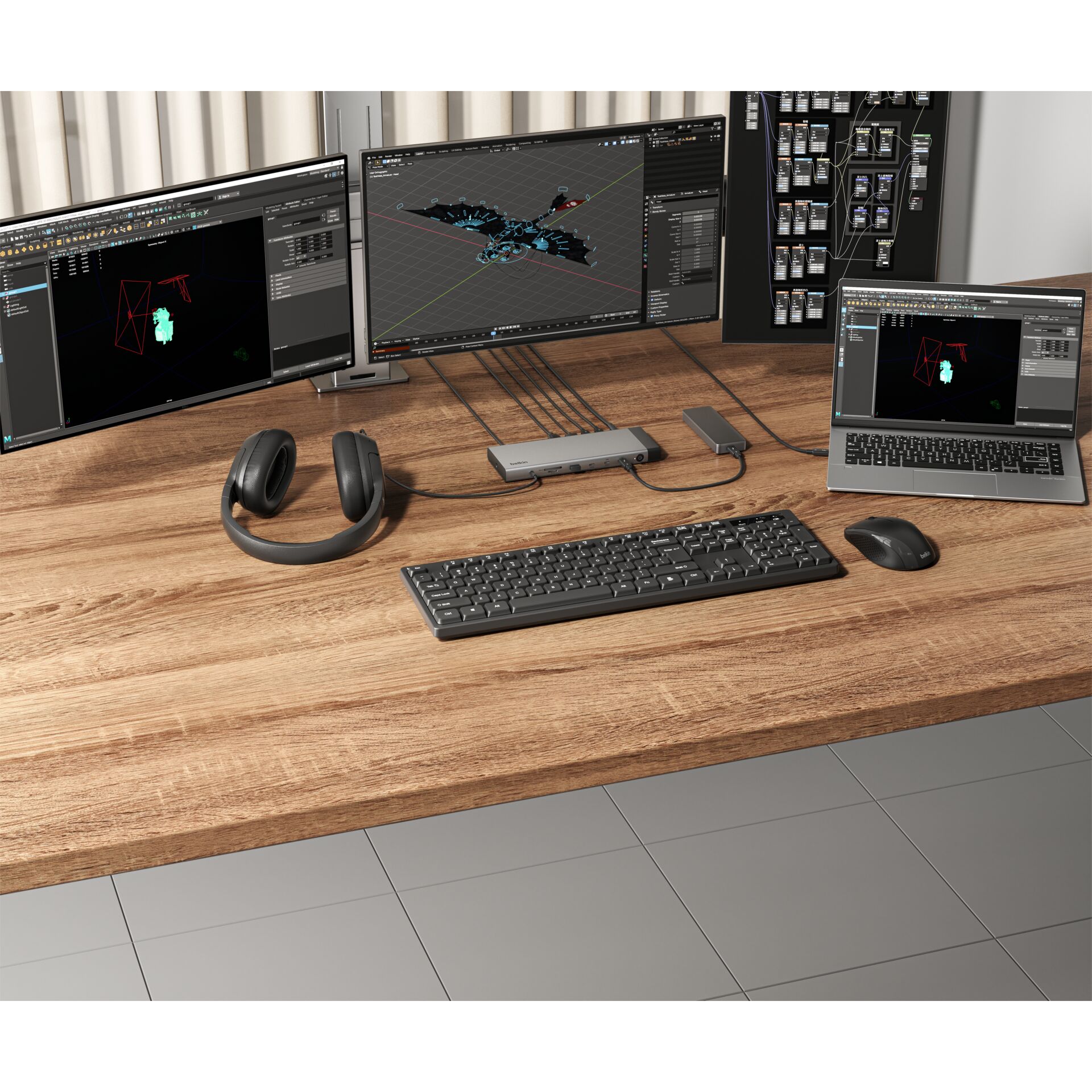 workstation, desk setup, dual monitor, kopfhörer, tastatur
