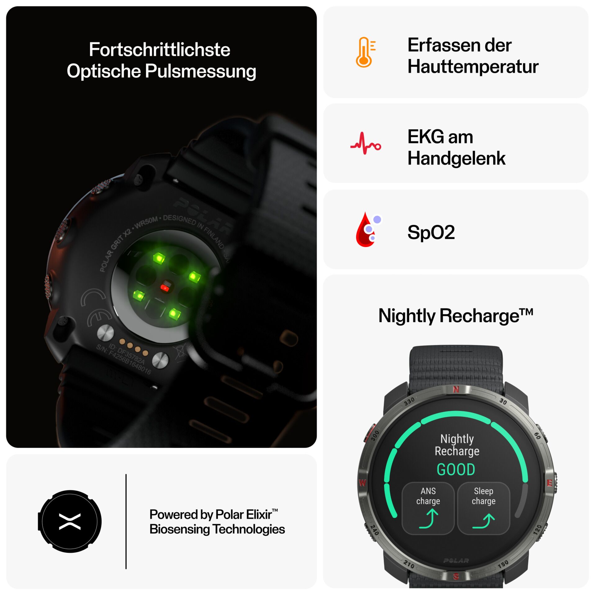 Pulsmesser, Optische Messung, Smartwatch, SpO2, Nightly Recharge