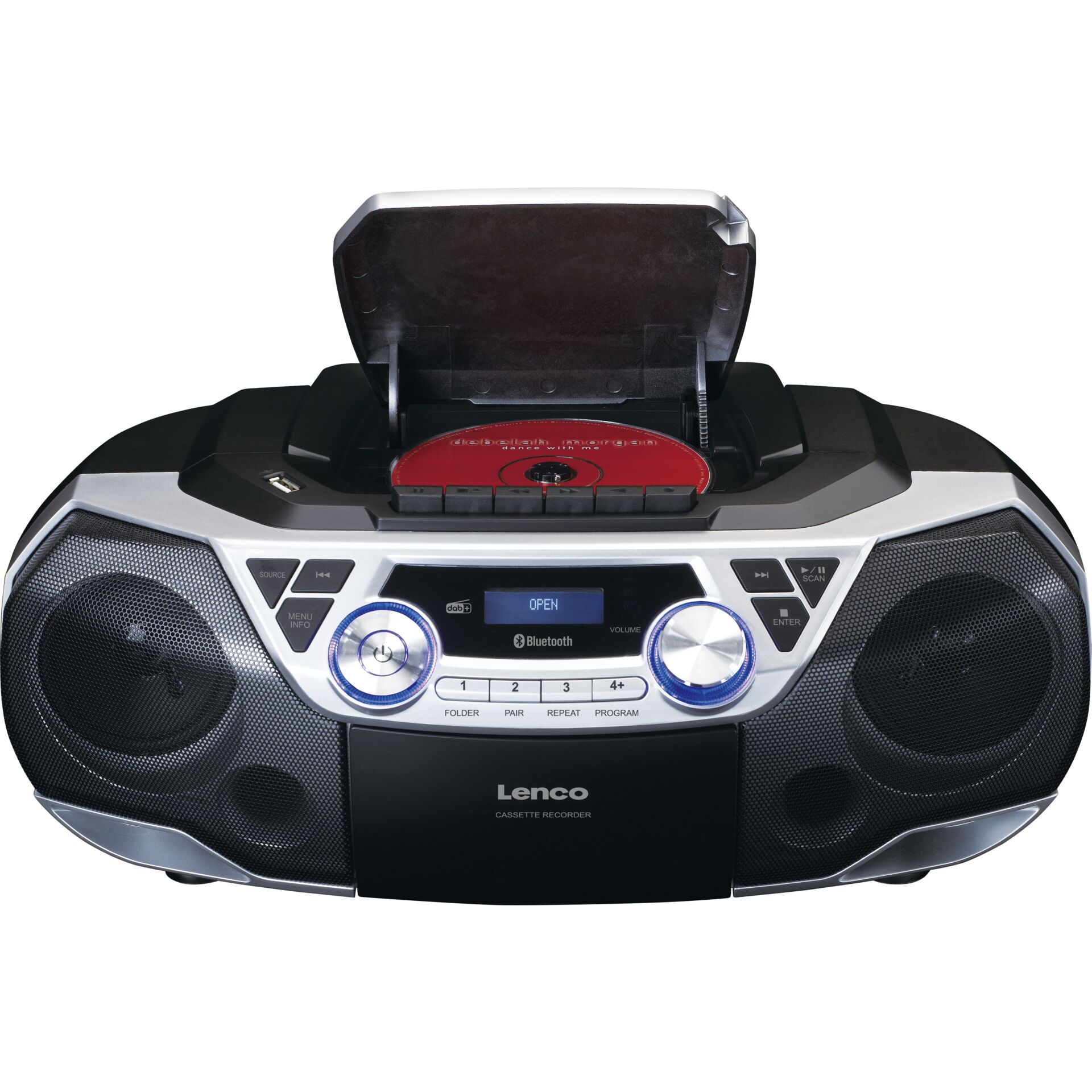 Boombox, Kassettenrecorder, CD-Player, Bluetooth, Silber-Schwarz
