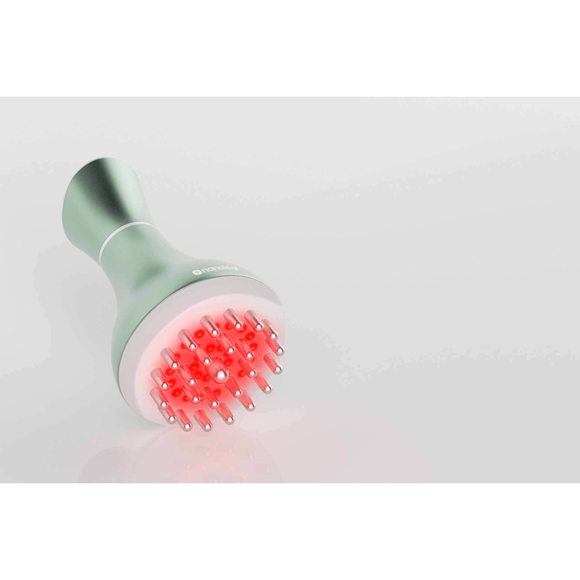 Kopfhautmassagegerät, LED-Lichttherapie, Massagebürste, mintgrün, rote LEDs