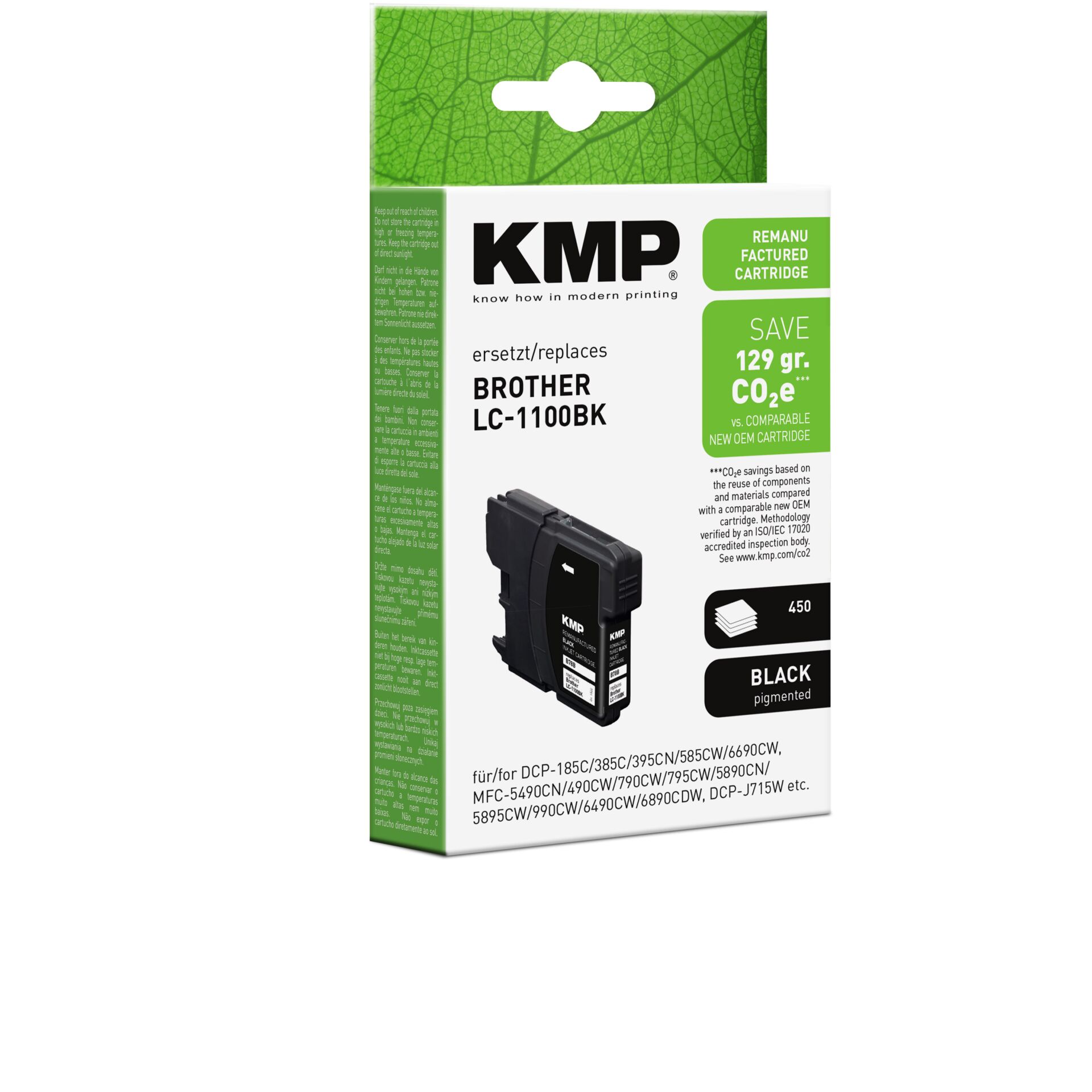 Adapter, Elektronik, QR Code, Tintenpatrone, KMP, LC-1100BK, Schwarz pigmentiert, Druckerkompatibel