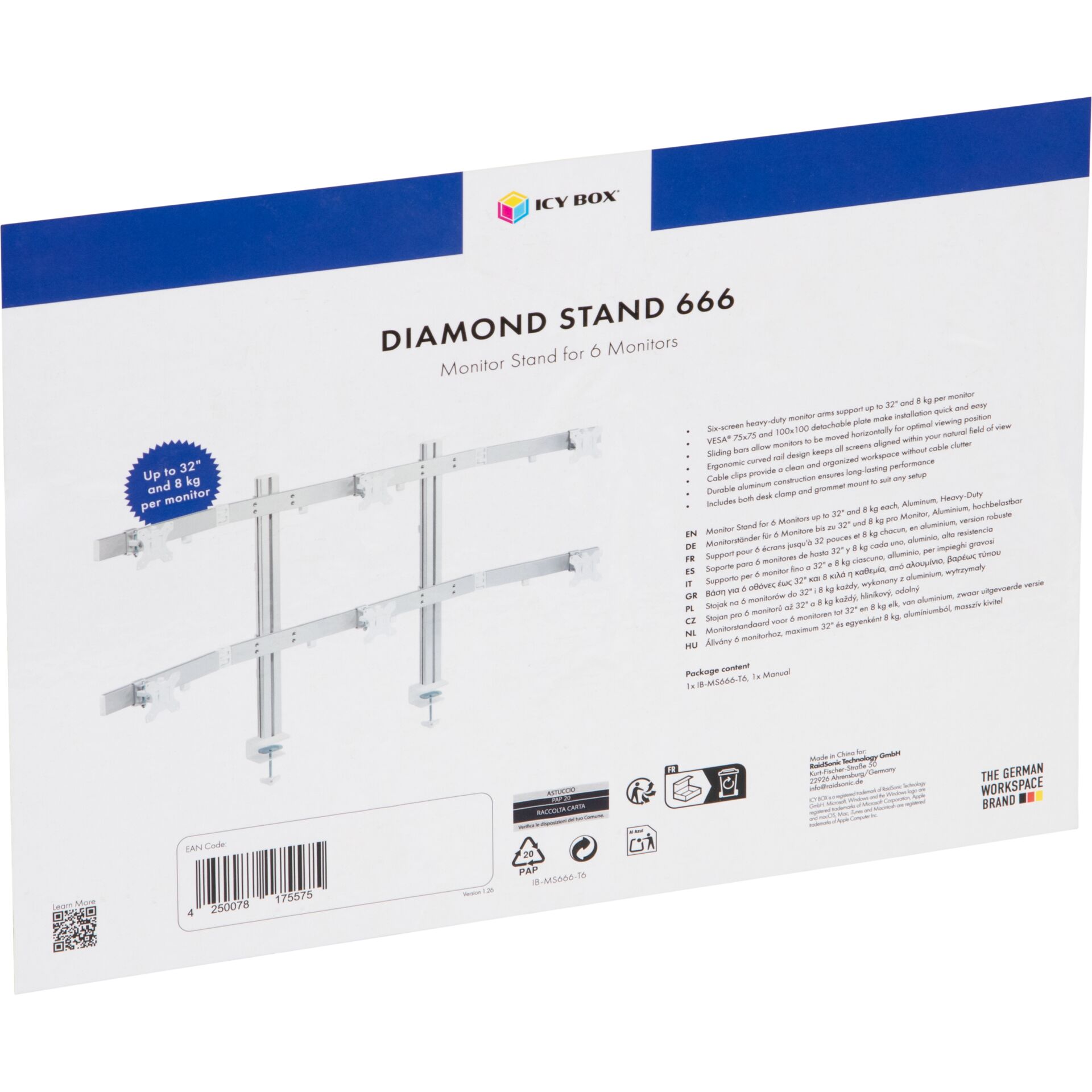 Monitorständer, Diamond Stand 666, für 6 Monitore, Dualarm, Metallkonstruktion