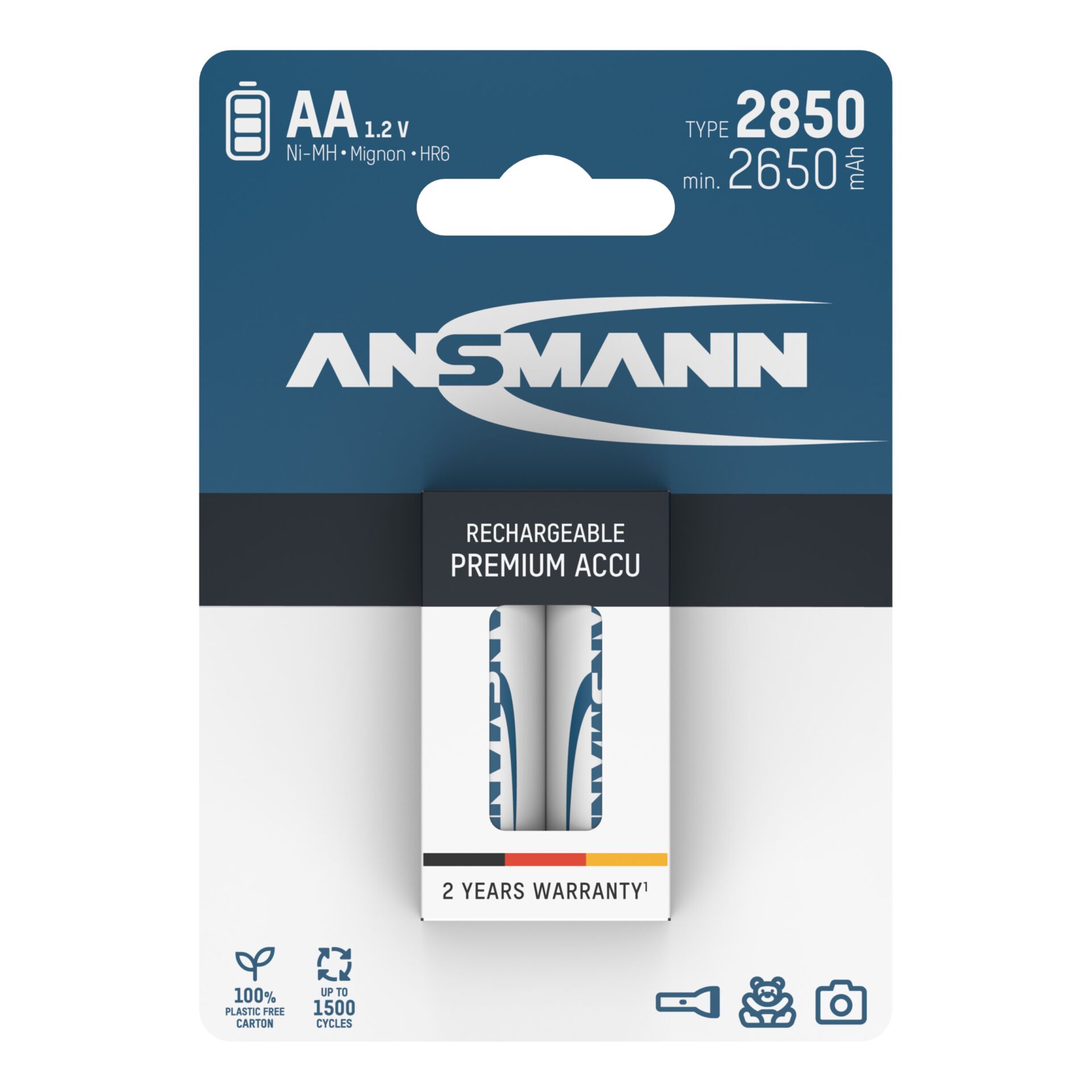 12x2 Ansmann NiMH Akku 2850  Mignon AA 2650 mAh