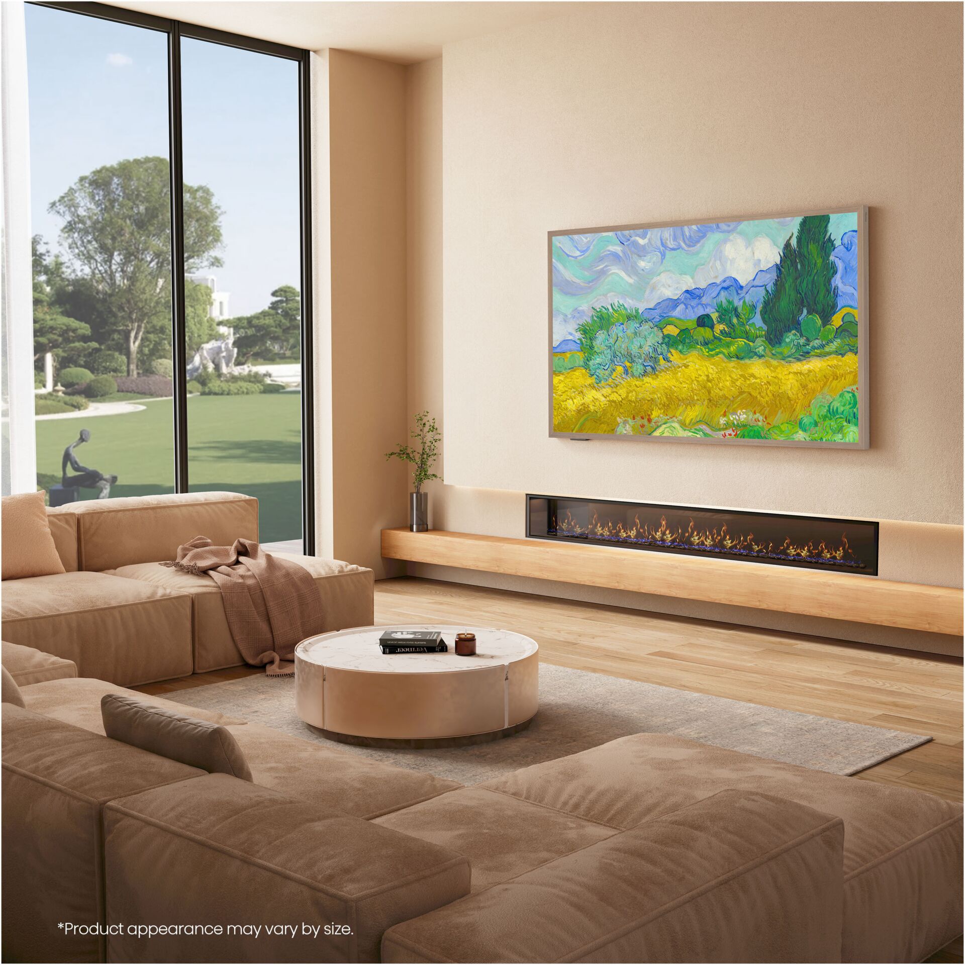 sofa, wohnzimmer, kamin, kunstwerk, coffeetisch