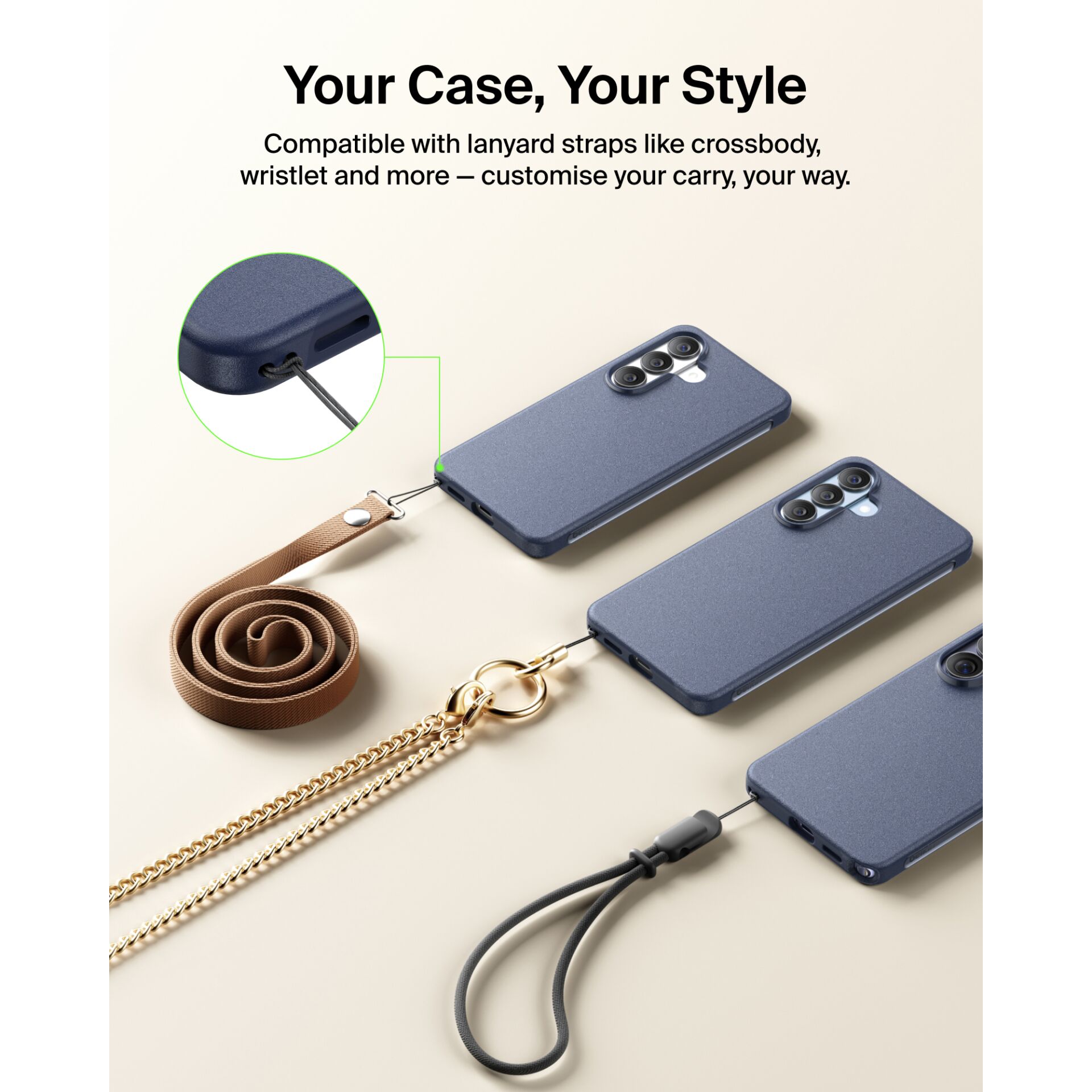 Phone-Hülle, Lanyard-Trageband, Magnetverschluss, blau, Textur