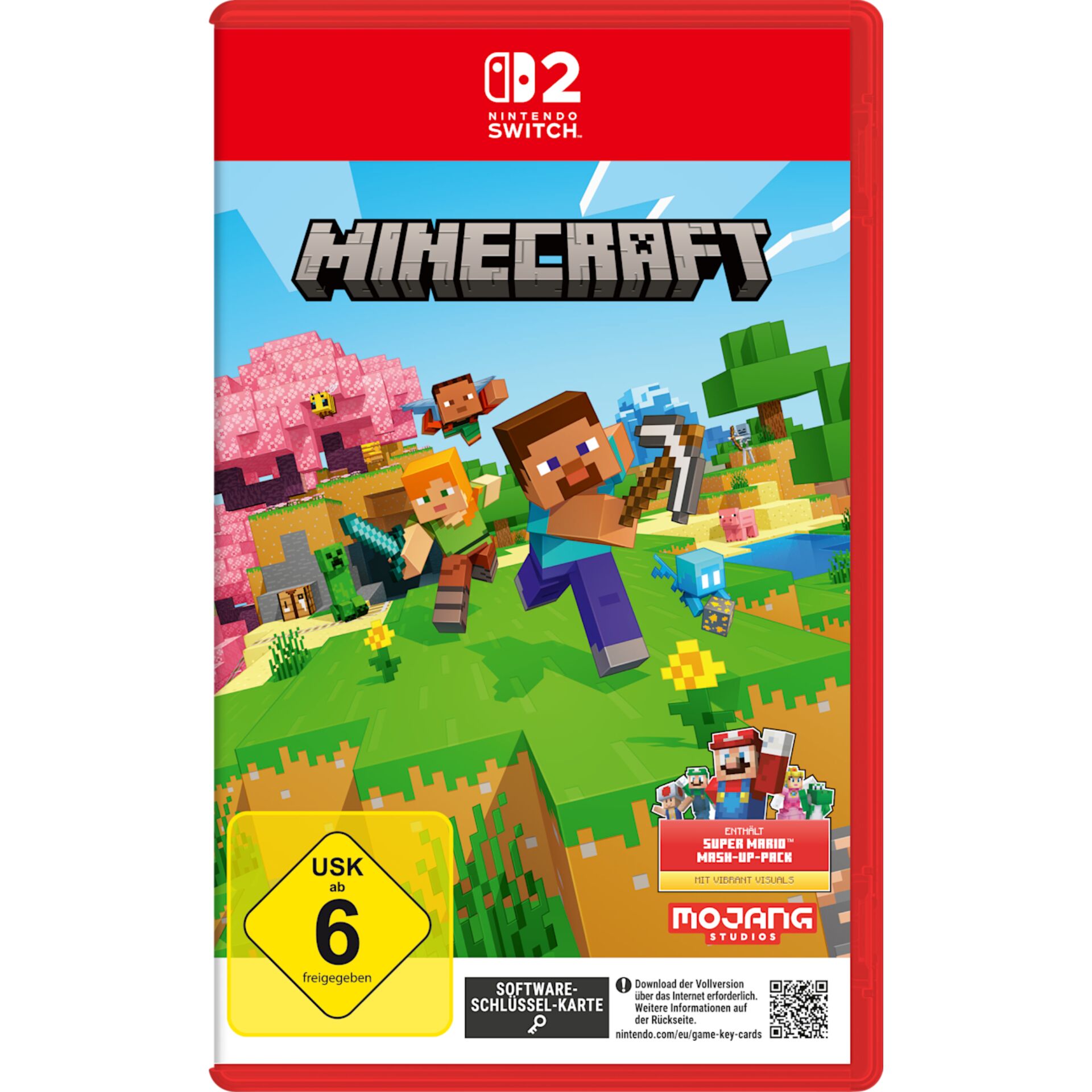 Nintendo Switch Spiel, Minecraft, Blockige Charaktere, Rotes Cover, USK 6