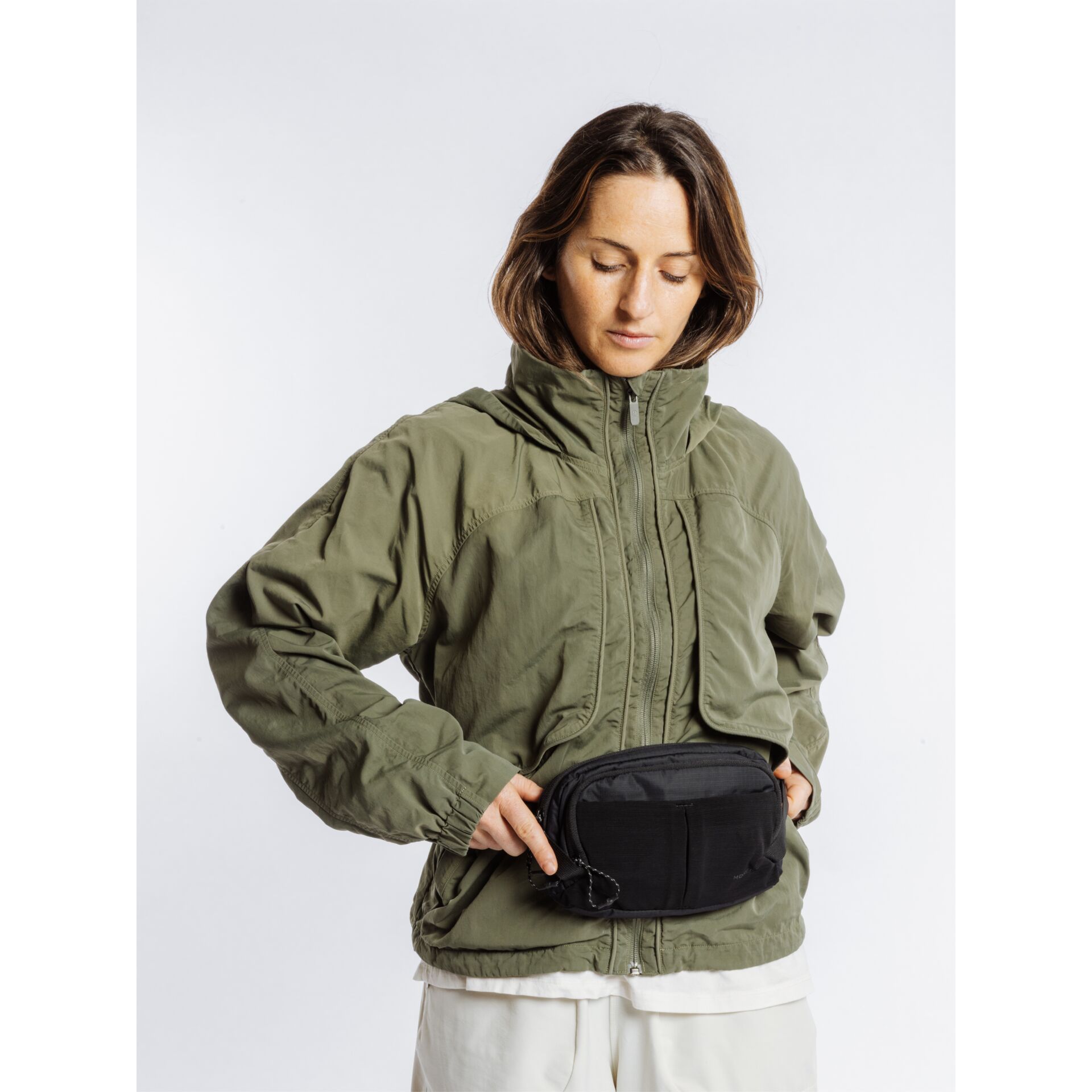 Jacke, Windjacke, Olivgrün, Reißverschluss, Taillengürtel