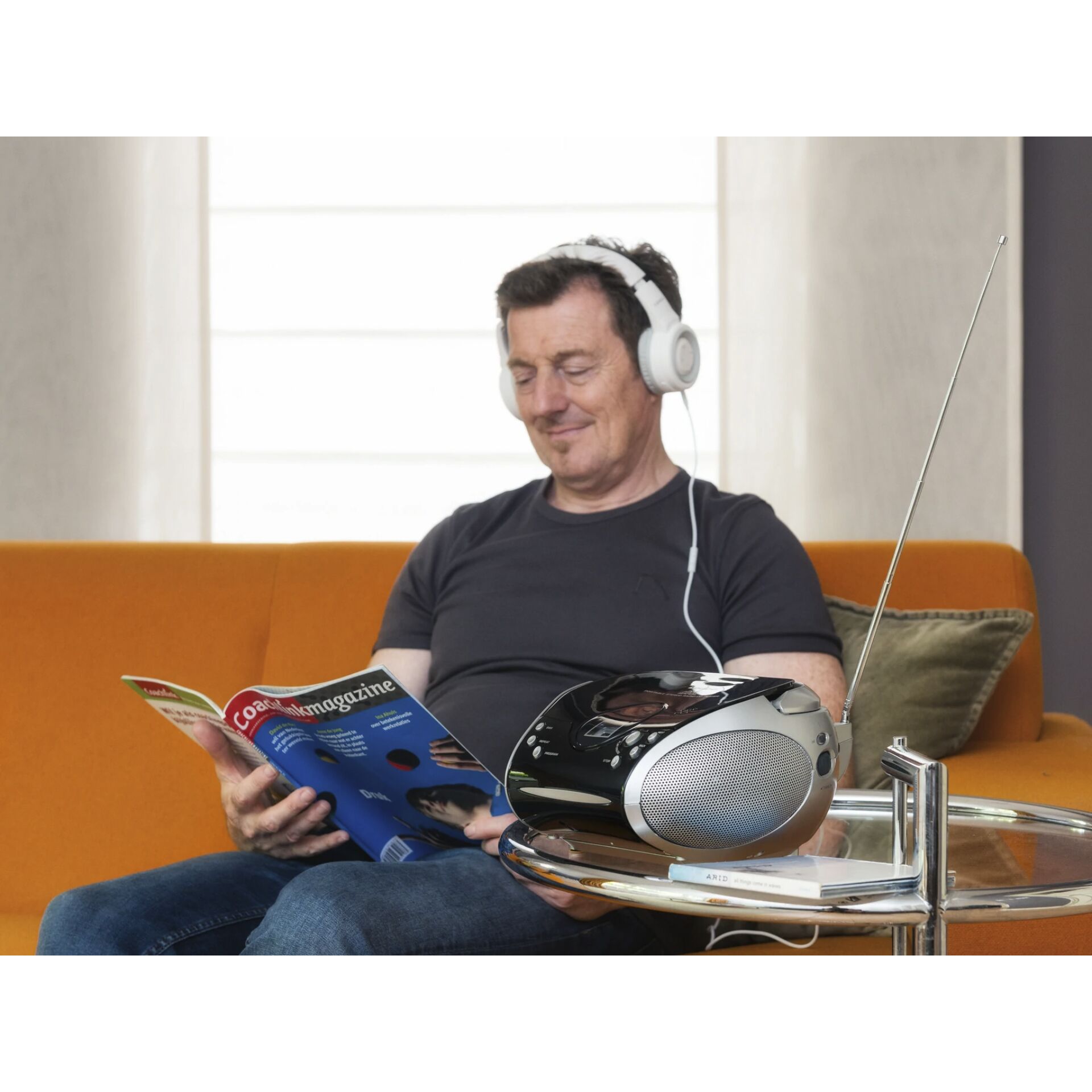 Kopfhörer, Person, Portrait, Sitzend, Mann