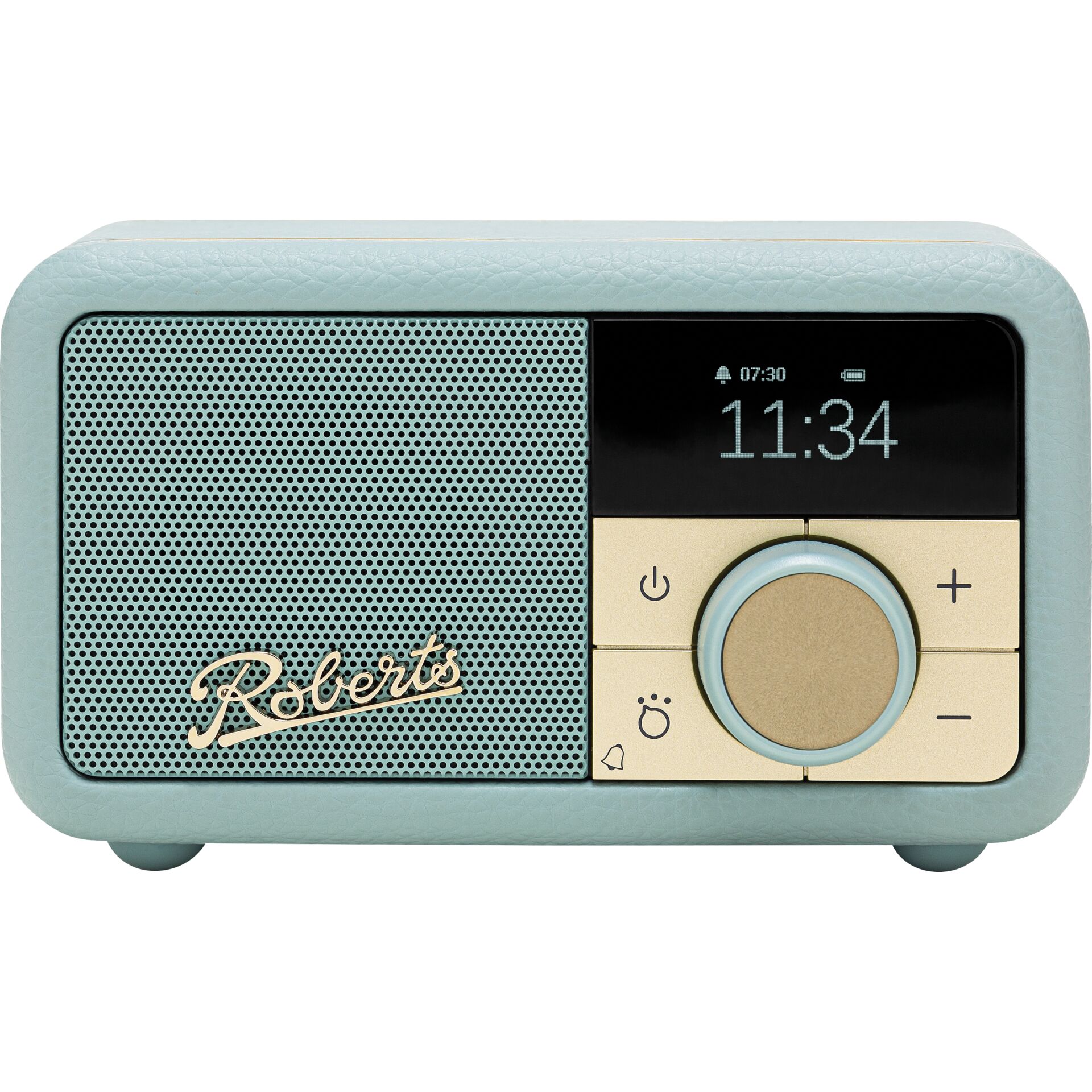 portables Radio, Bluetooth-Lautsprecher, Uhrenradio, Türkis, Drehknopf