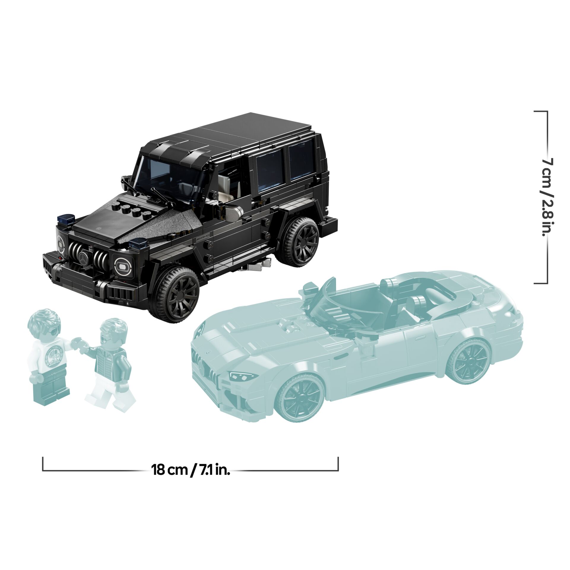LEGO Auto, schwarzer SUV, Modellauto, Noppenbausteine, Minifiguren