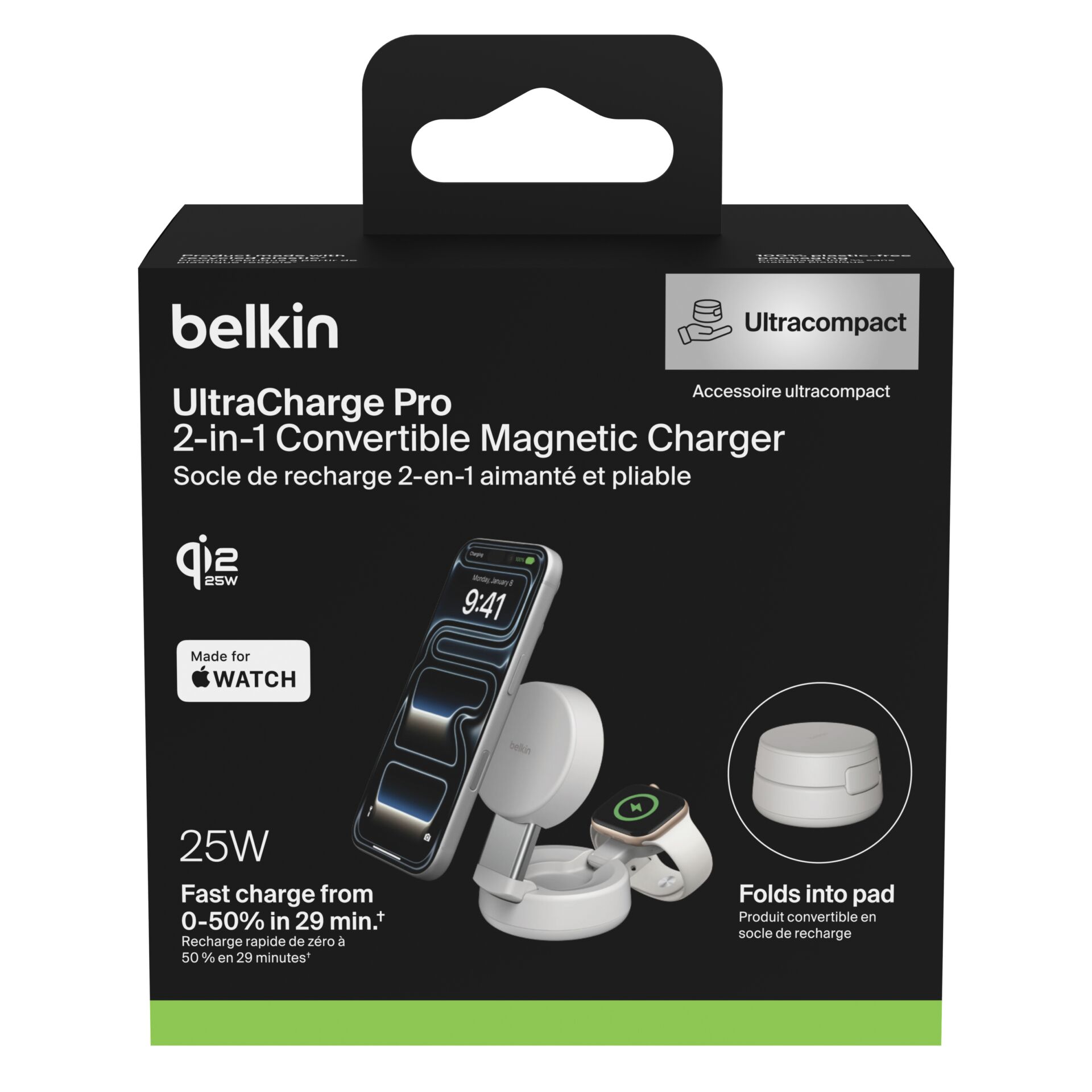 Magnetischer Ladegerät, Kabelloses Ladegerät, 2-in-1, Qi2 25W, Uhr Ladehalterung