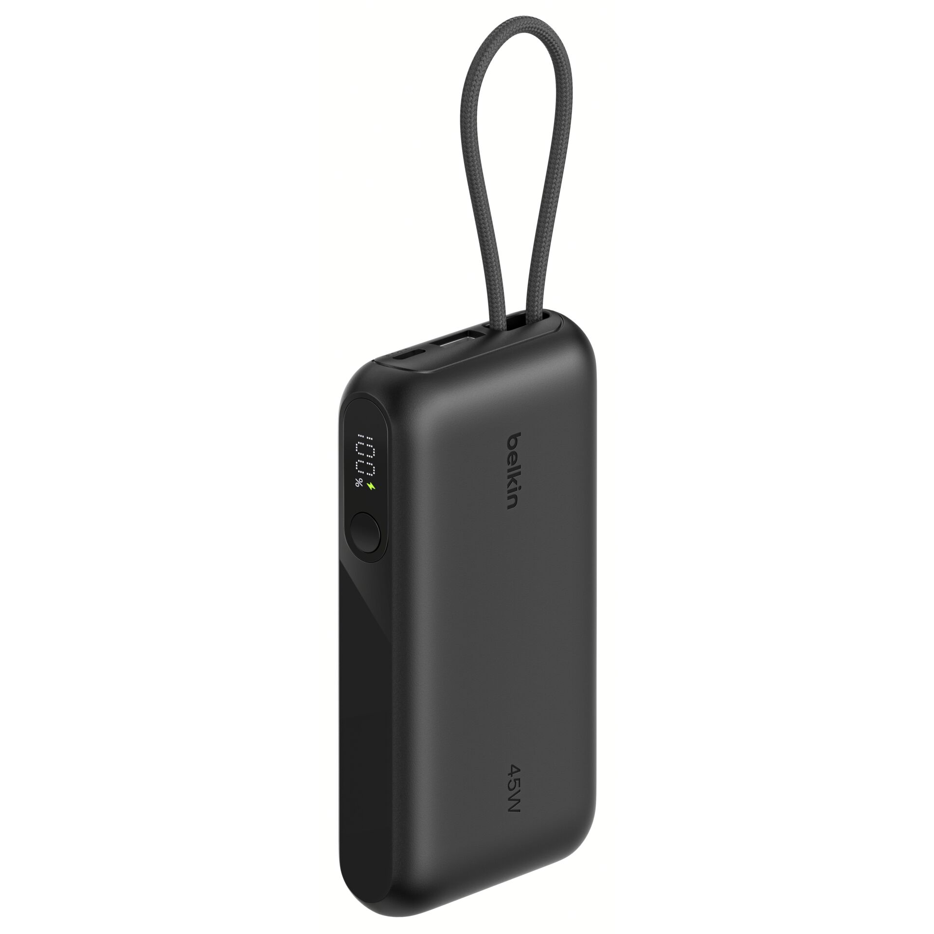 Power Bank, USB-C, digitale Anzeige, Halsband-Schlaufe, Schwarz