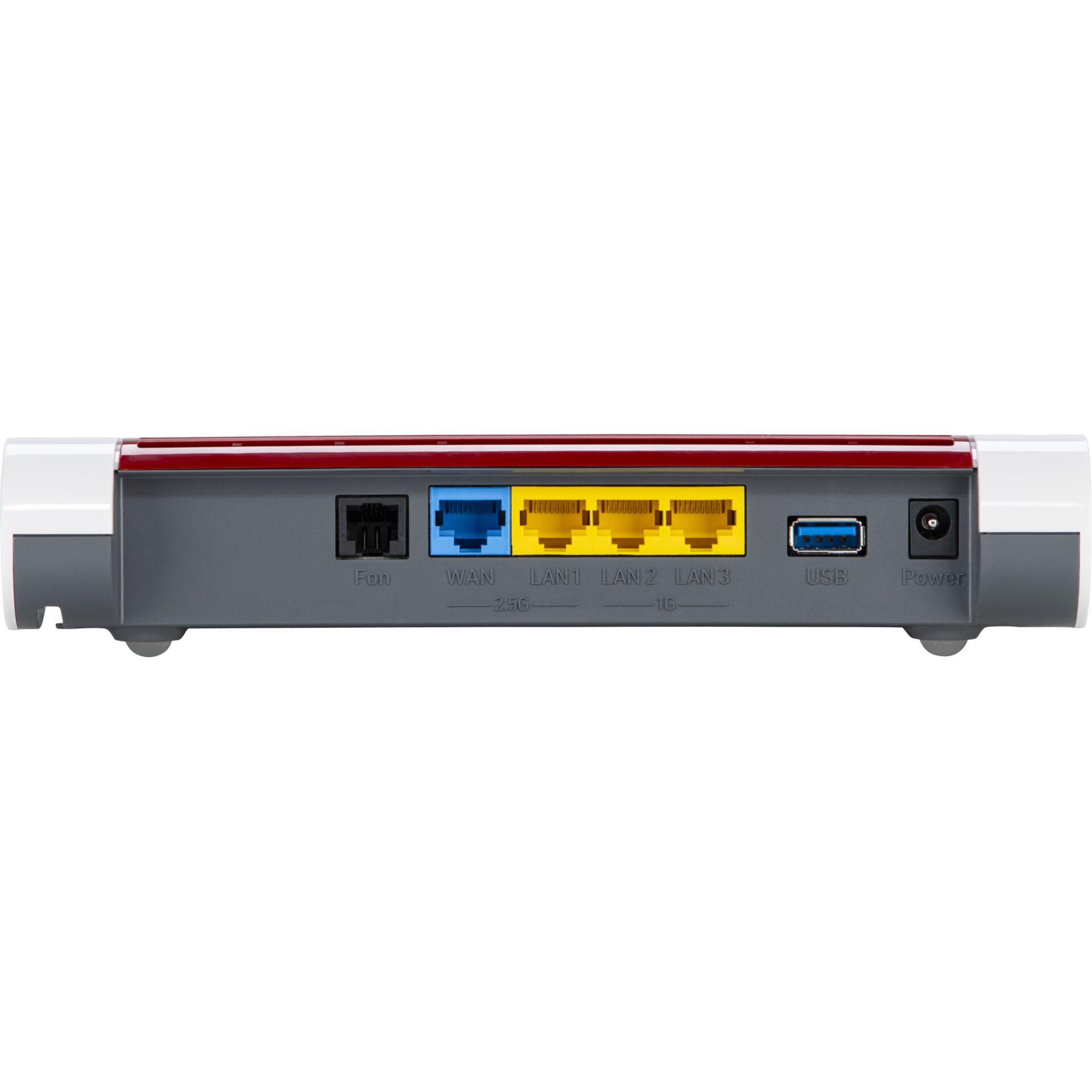Netzwerk-Switch, LAN-Ports, WAN, USB-Port, Stromanschluss