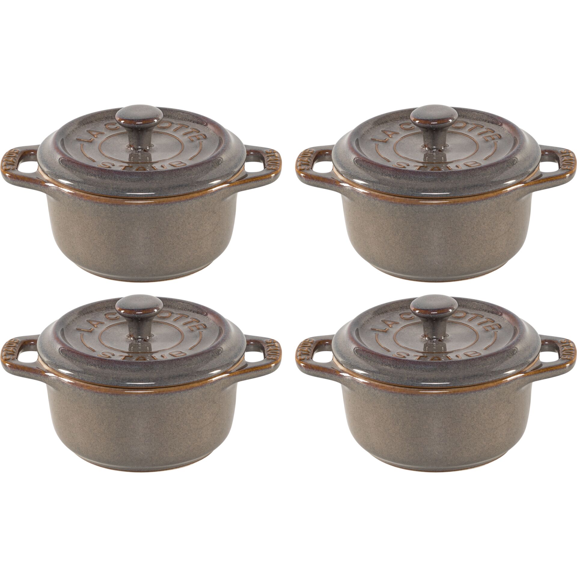Staub Mini Cocotte Set 4-tlg.  rund, Keramik, antik-grau