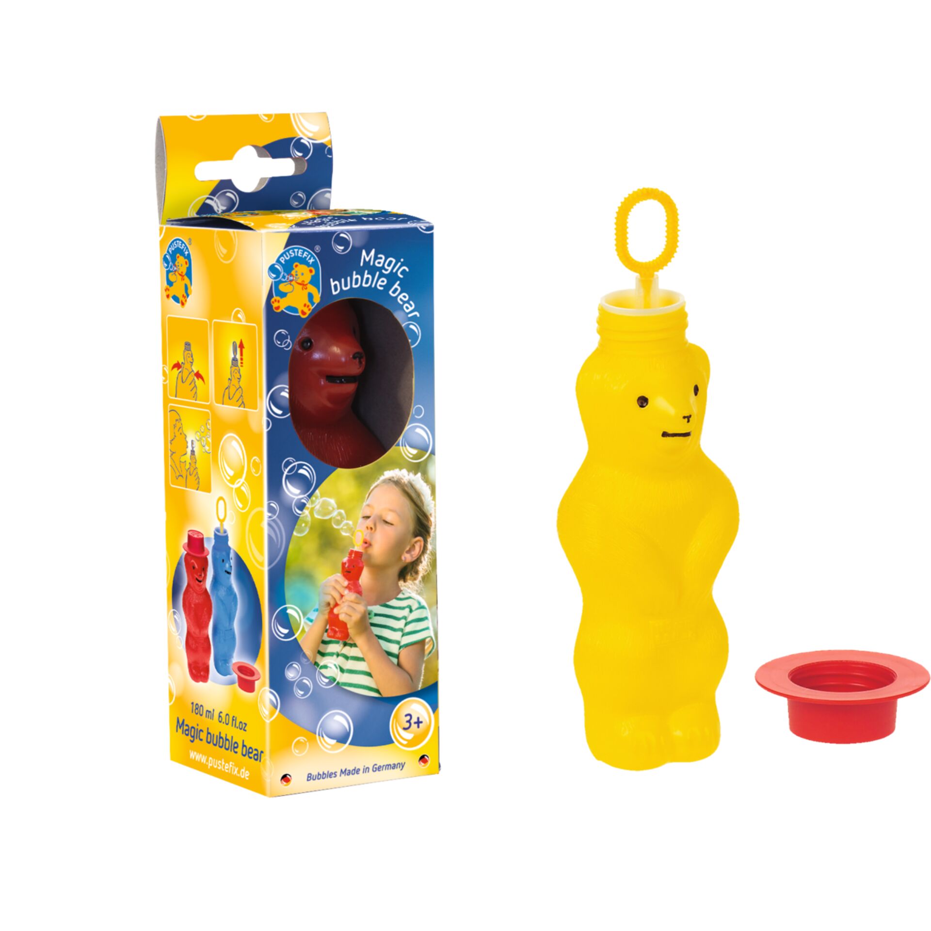 Blasenflasche, Blasenpuster, Kinder Spielzeug, Gelbe Flasche, Blasenlösung