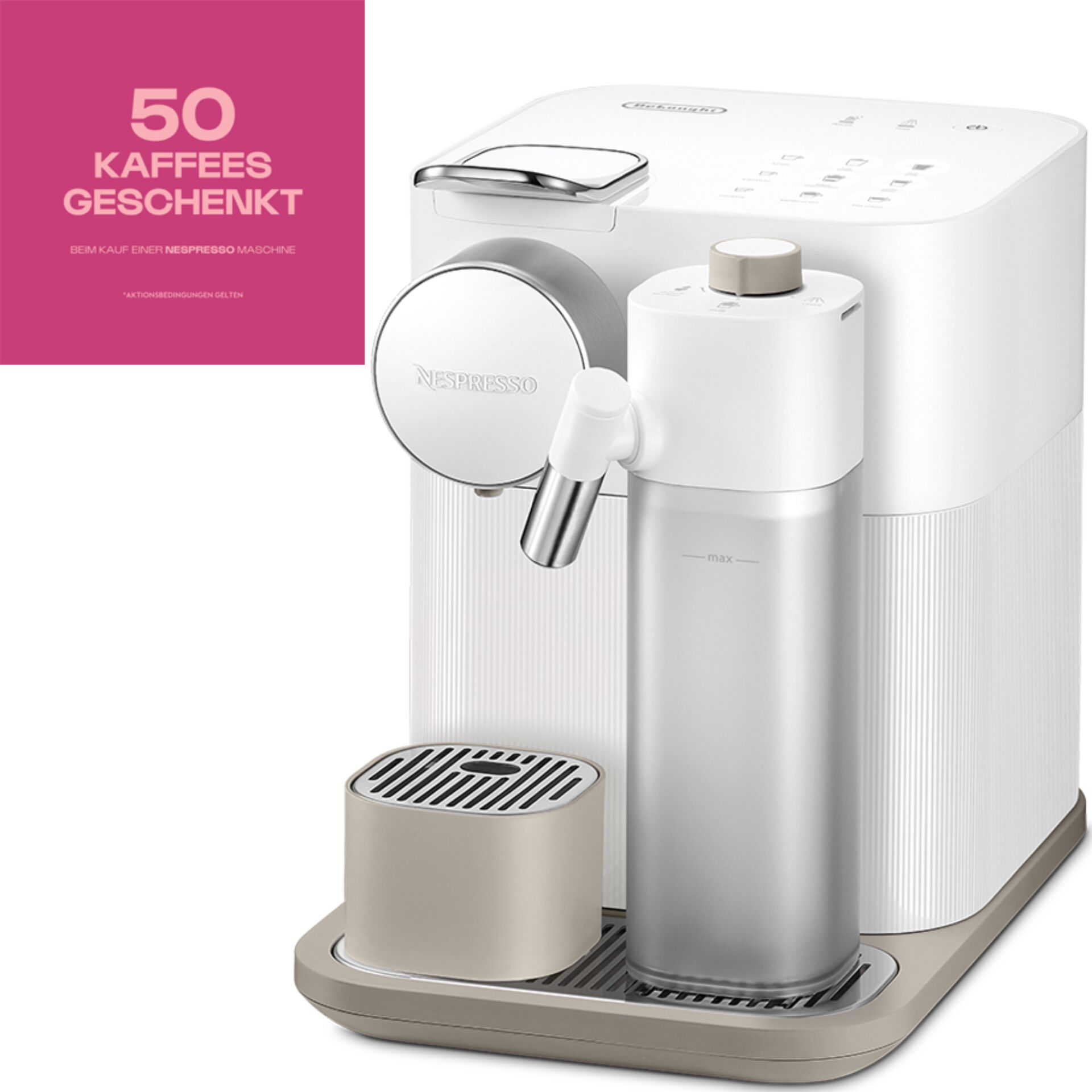 Pokal, Pokal, Kaffeemaschine, Nespresso, Kapselmaschine, Tassenhöhe, Espressoautomat, Kaffeemaschine, Espressoautomat, Milchschaumbehälter, Wasserbehälter, Brühgruppe?, Kaffeemaschine, Espresso-Maschine, Nespresso kompatibel, Pad-Automat, Weiß-Beige