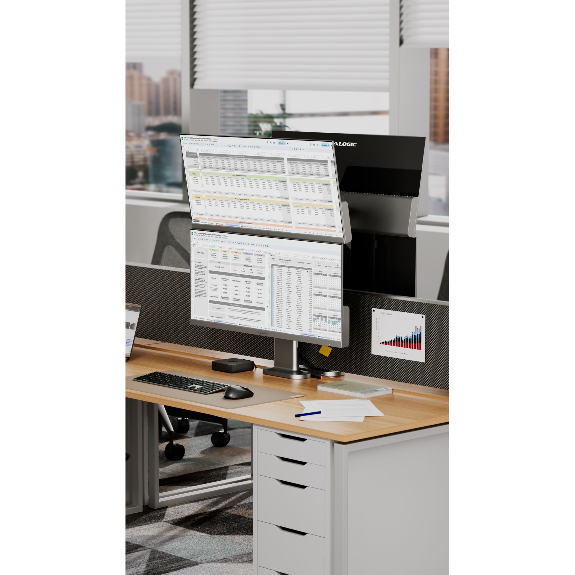 Arbeitsplatz, Monitore, Büroausstattung, Halterung, Schreibtisch