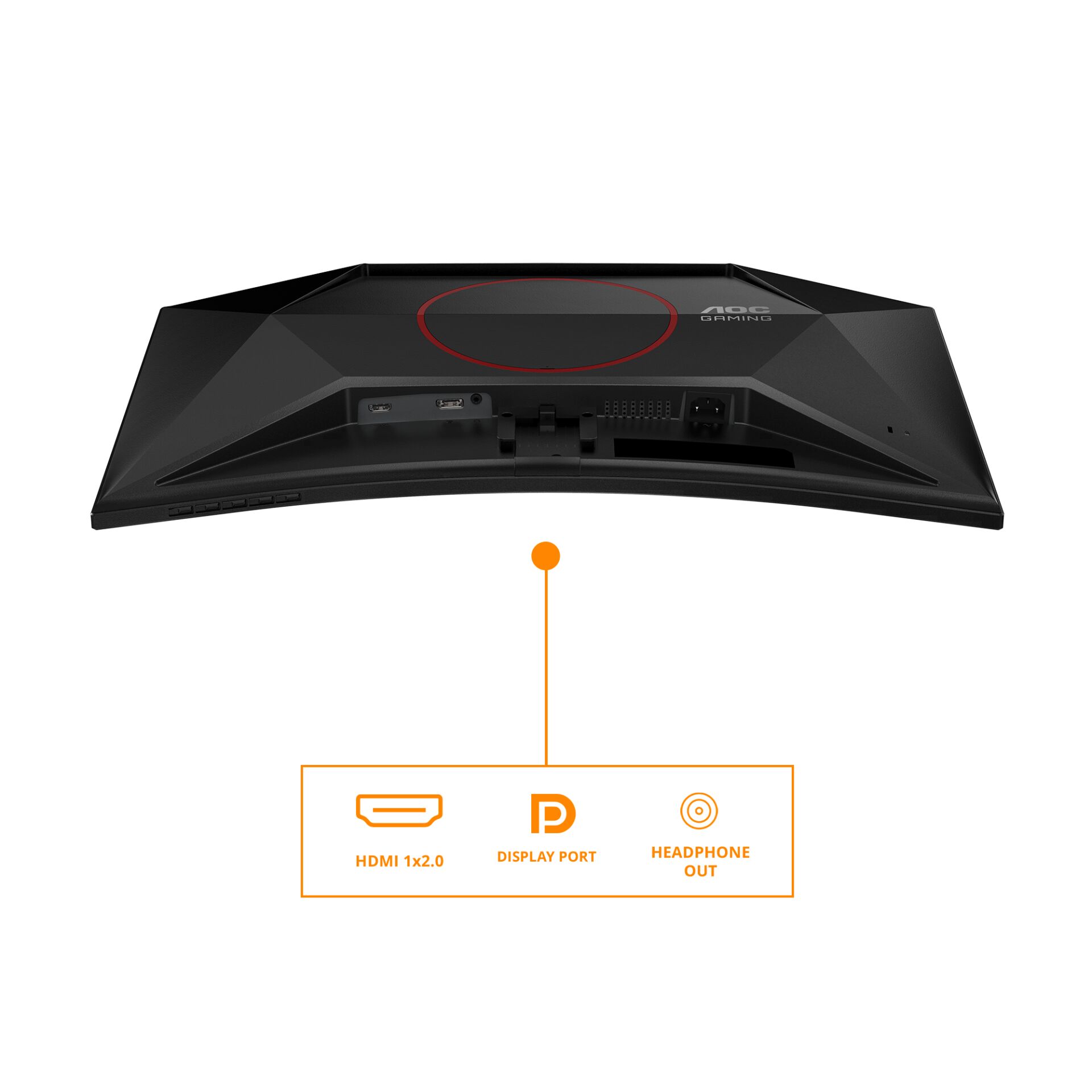 Gaming-Monitor, schwarzes Gehäuse, gebogener Bildschirm, HDMI-Anschluss, DisplayPort