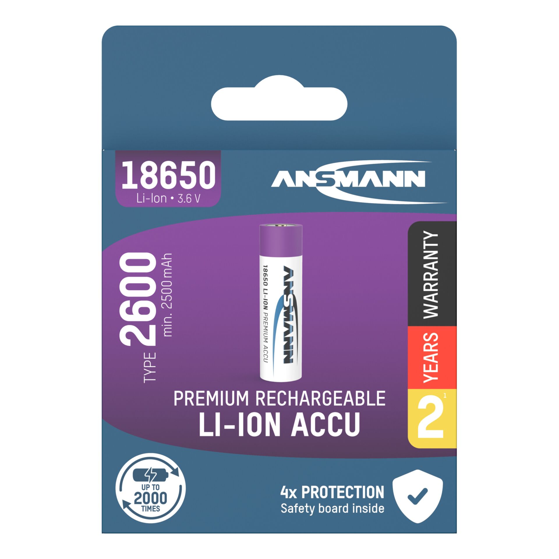 Ansmann Li-Ion 18650 2600mAh  3,6V Akku 9,36Wh       1307-0000