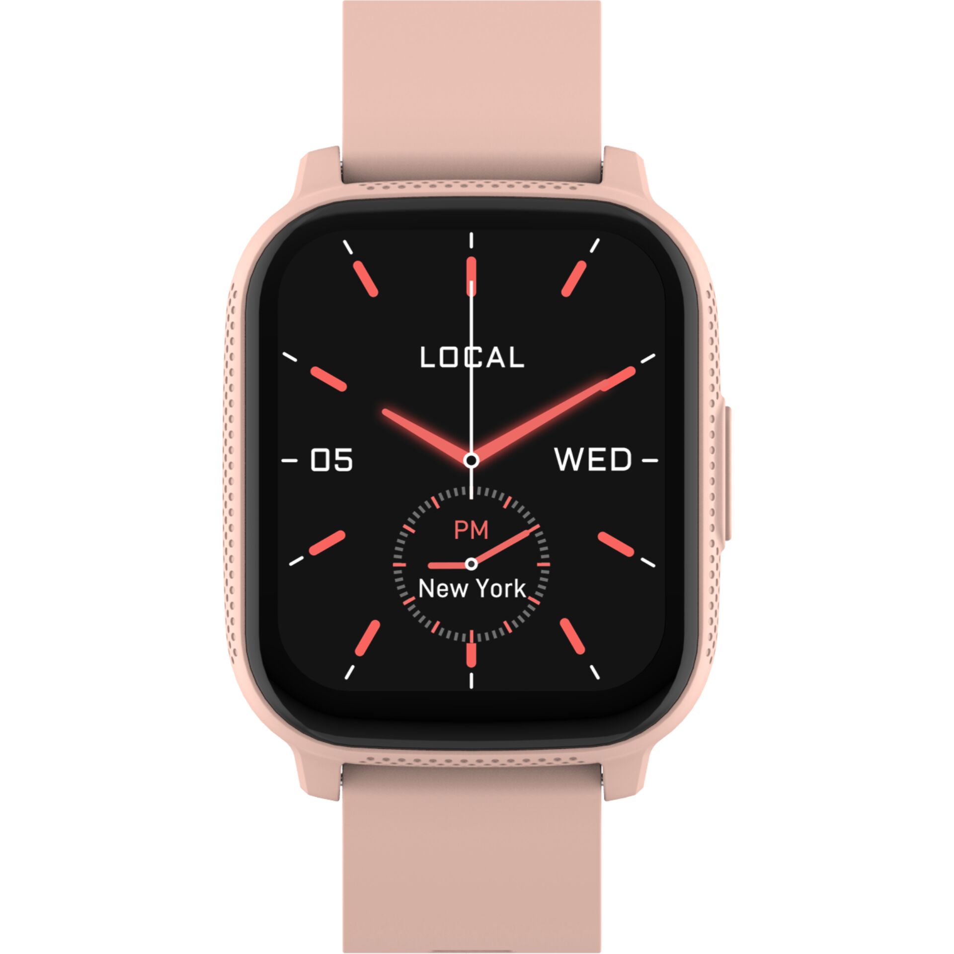 smartwatch, rose gold, digital display, strap, round square face