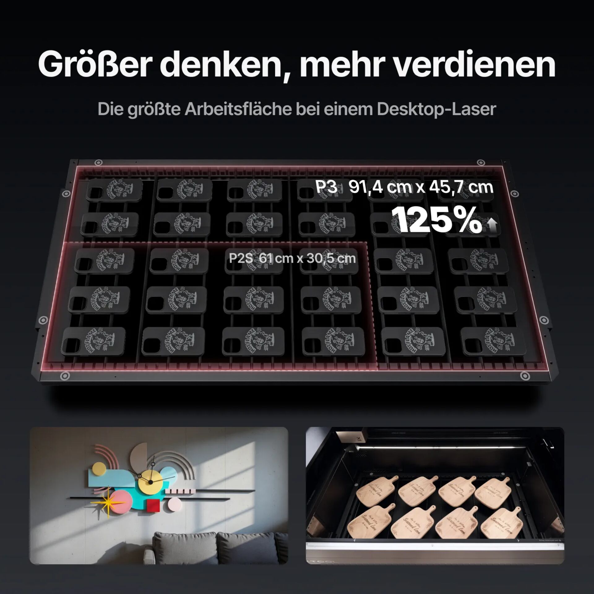 Desktop-Laser, Arbeitsfläche, P3 91,4 cm, 30,5 cm, 125%