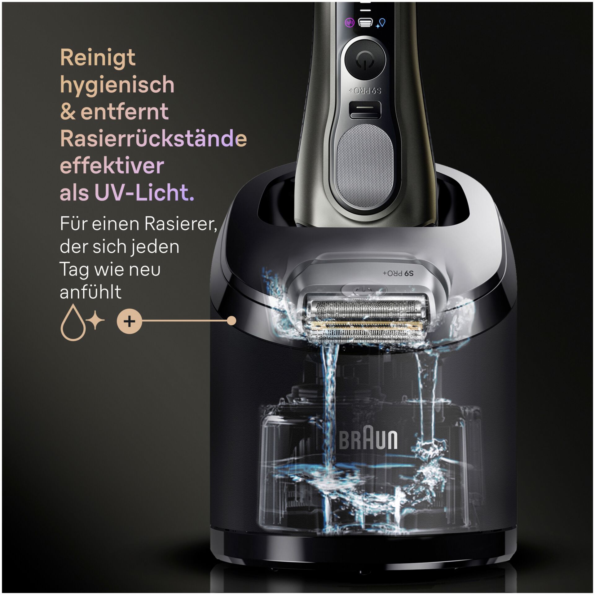 Rasierer, Rasierhobel, UV-Licht, Wasserbehälter, Braun