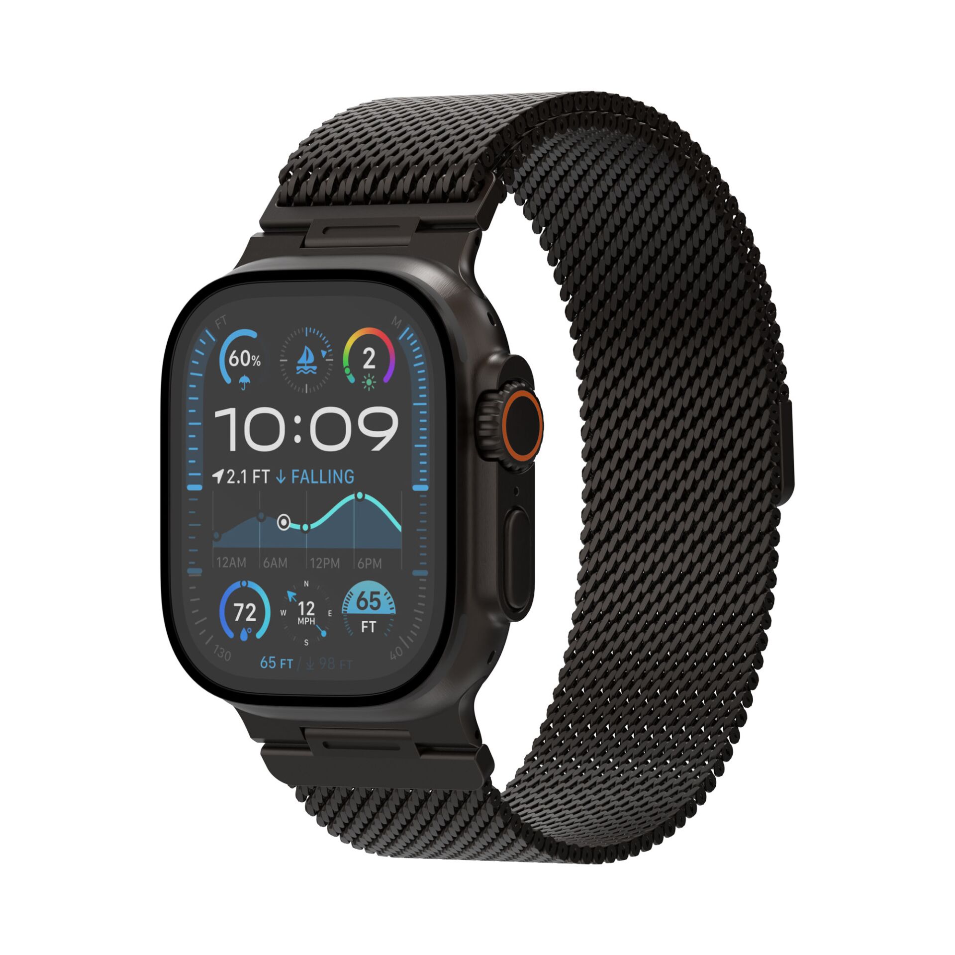 smartwatch, metallmeshband, schwarz, digitalanzeige, rechteckig