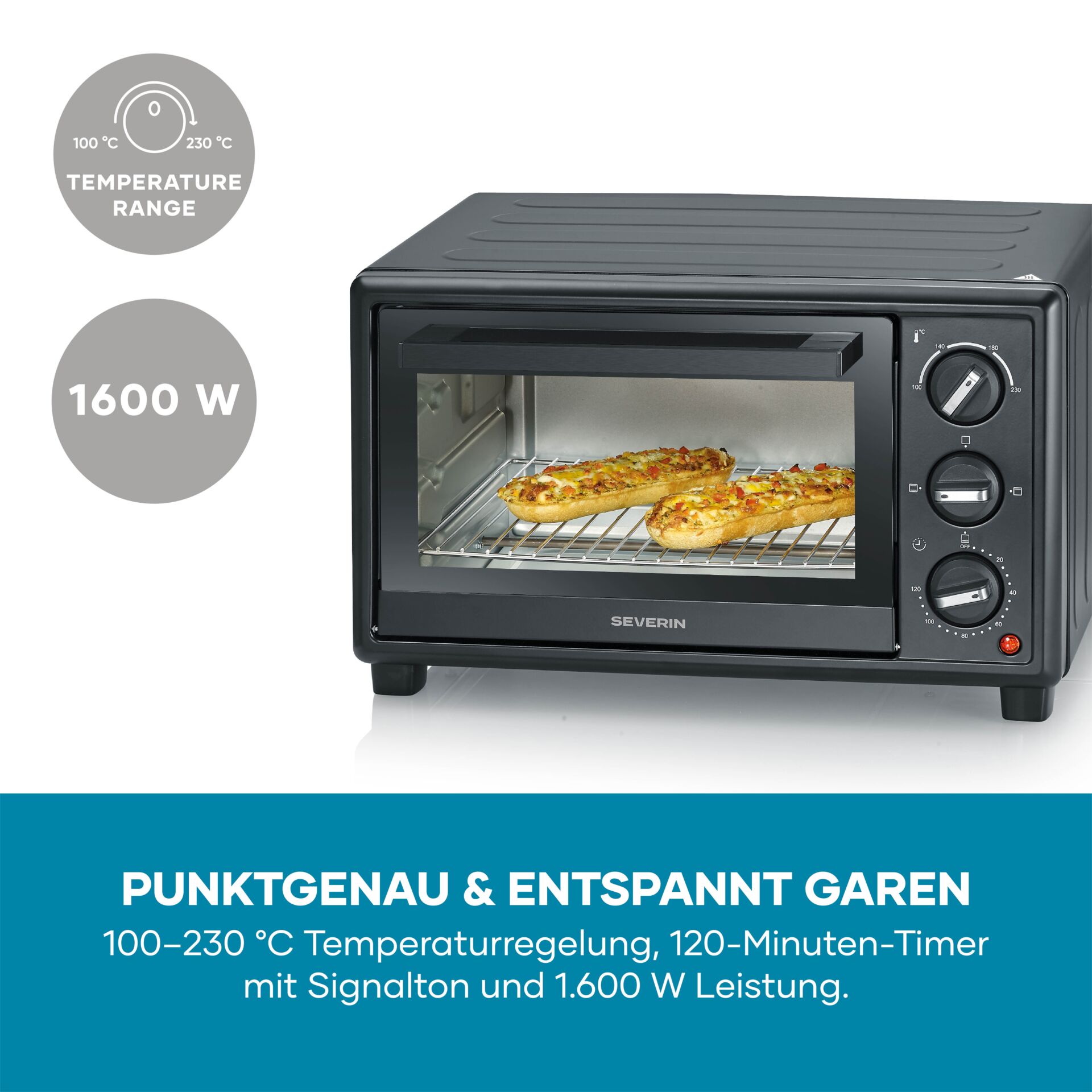 Backofen, Kleine Elektrobackofen, Temperaturbereich 100-230°C, 1600 W, Grillfunktion