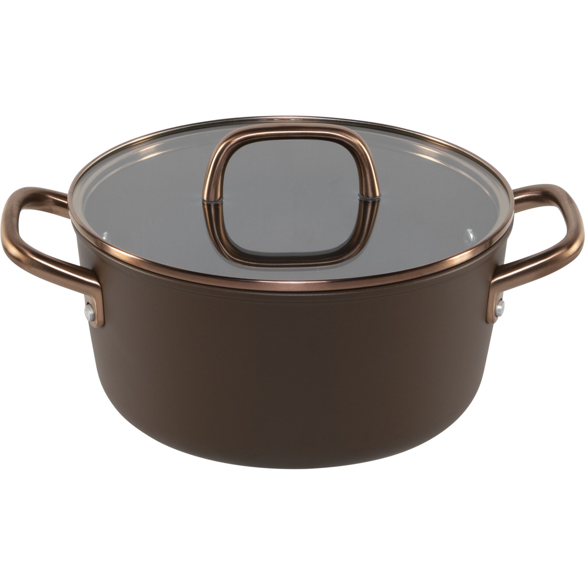 Topf, Bräter, Glasdeckel, Bronzefarben, Kochtopf