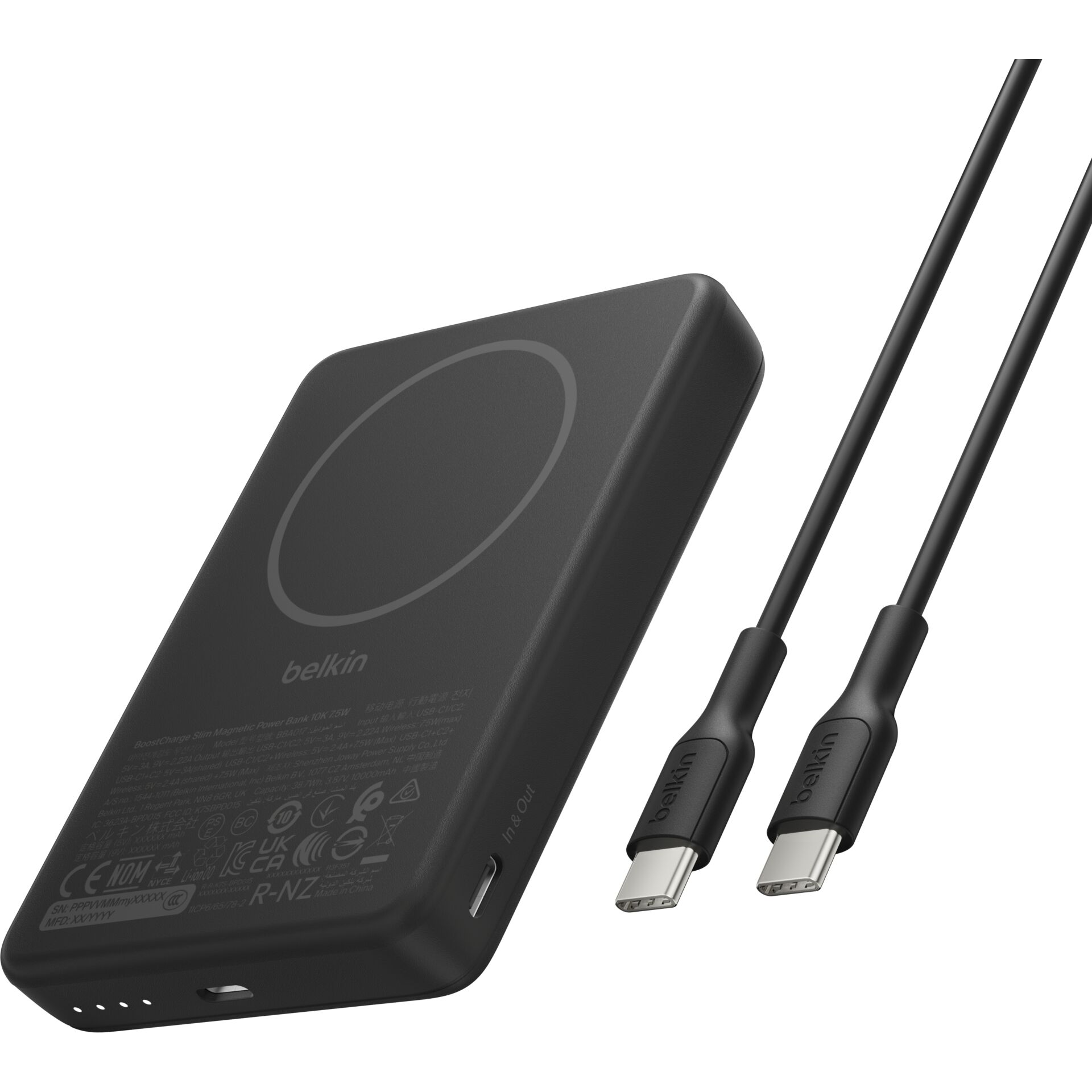 Lademate Power Bank, Kabelloses Ladegerät, USB-C Kabel, Magnetisches kabelloses Ladegerät, Schwarzes Zubehör