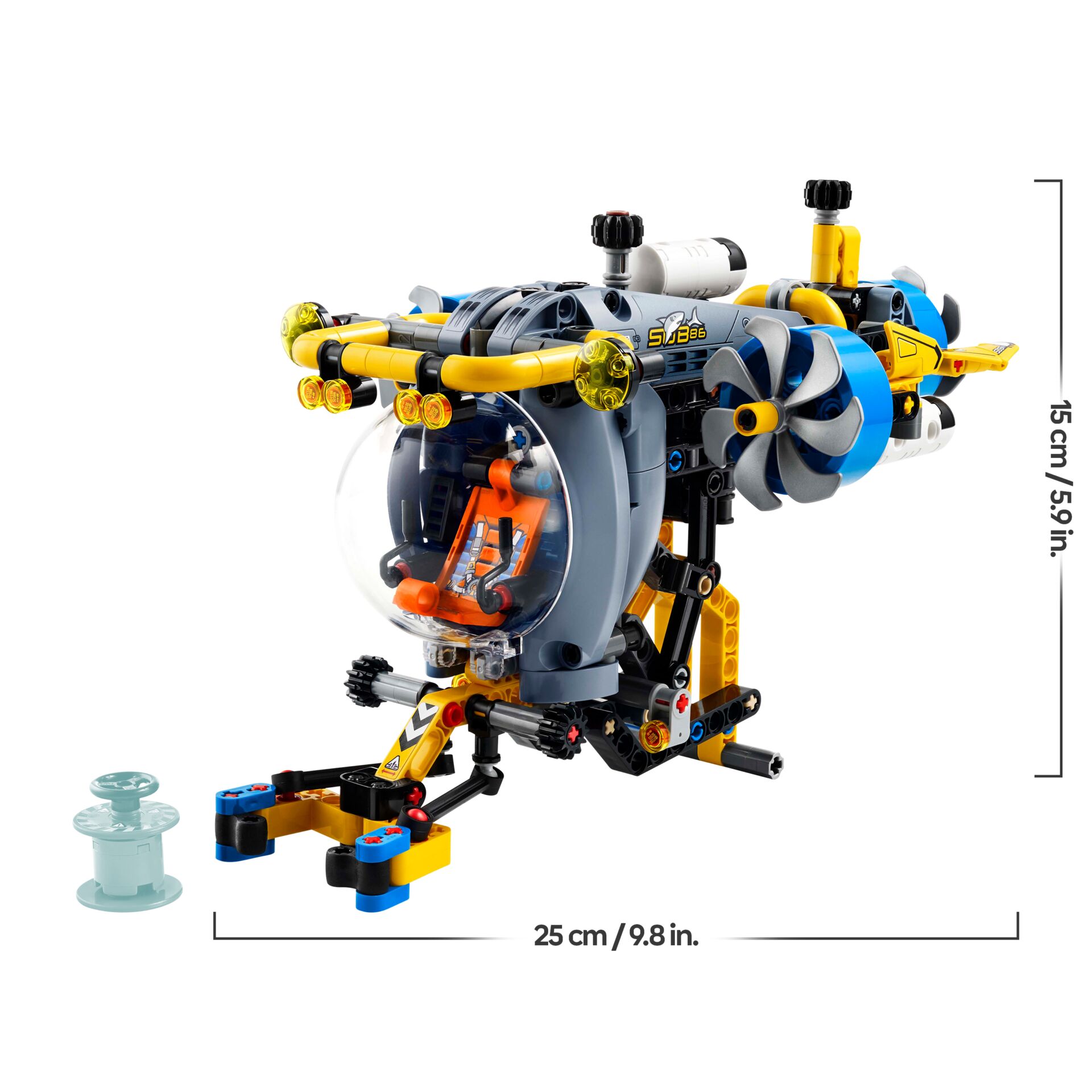Kleines Raumschiff-Luftfahrzeug, Helikopter-Design, Transparente Cockpit-Glas, Gelbe Akzente, Gehäuse-Rotationseinheit