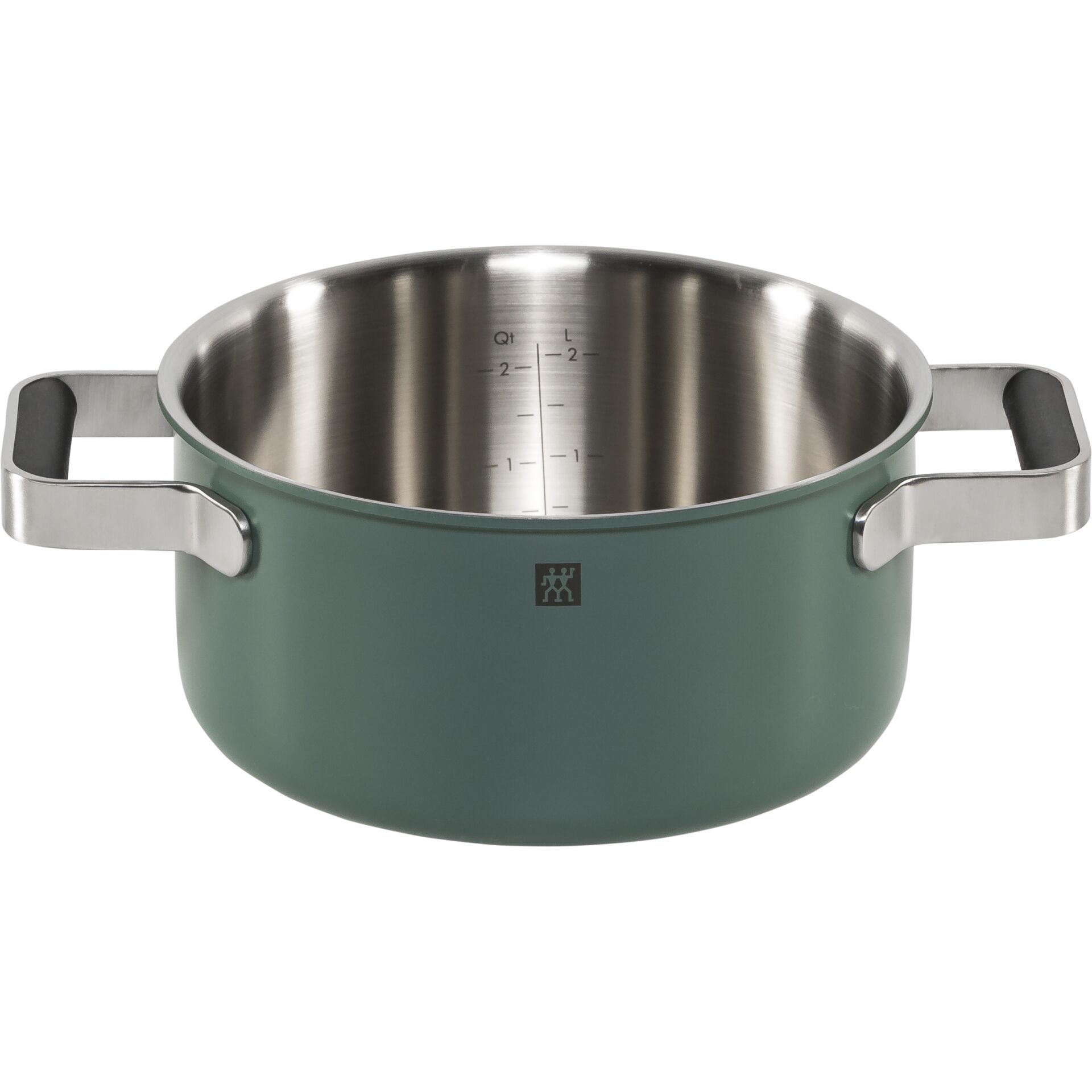 Kochtopf, Stieltopf, Edelstahl, Grün, Messskala