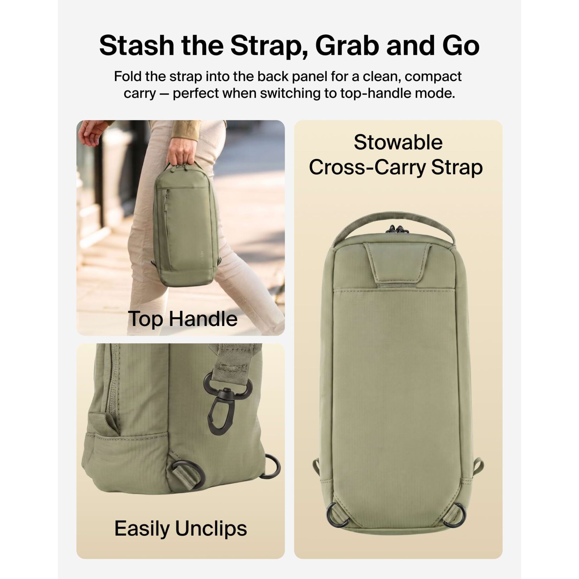 Umhängetasche, Crossbody, Kompakt, Gurtband, Campinggrau