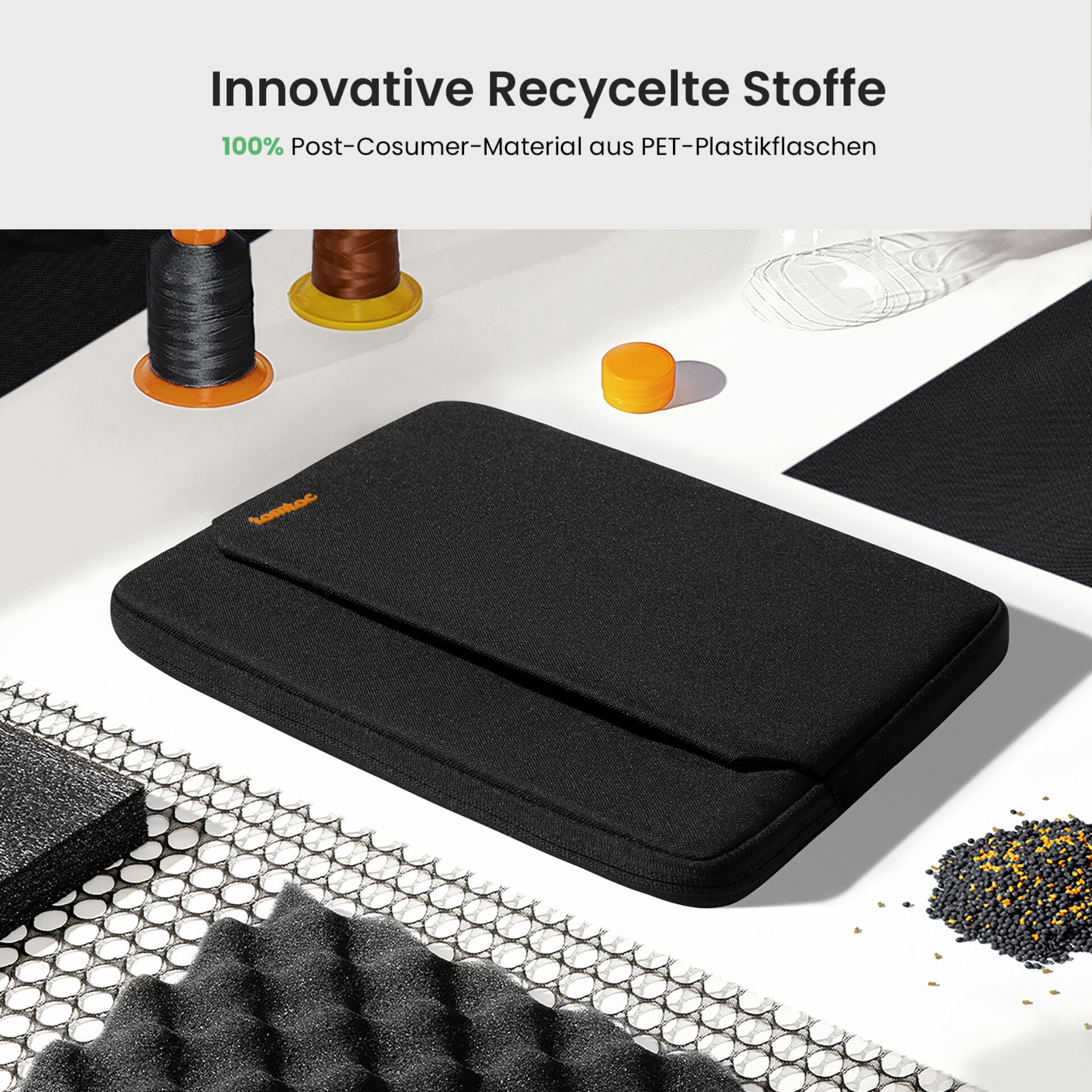Laptop-Hülle, Schutzhülle, Recycelte Materialien, PET-Plastik, schwarz