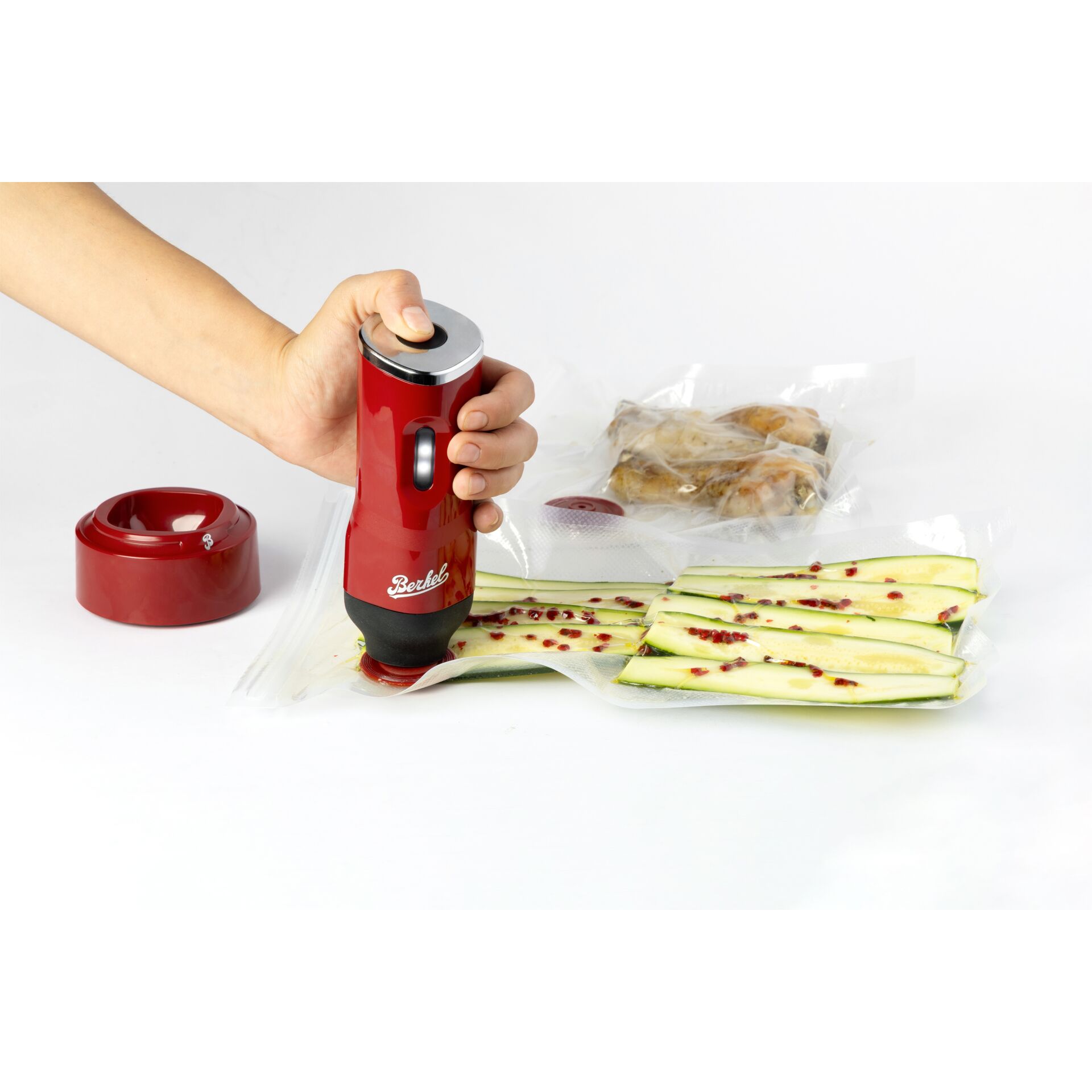 Handheld blender, Immersion blender, Rotrot appliance, Vakuumbeutel, Zucchini Scheiben