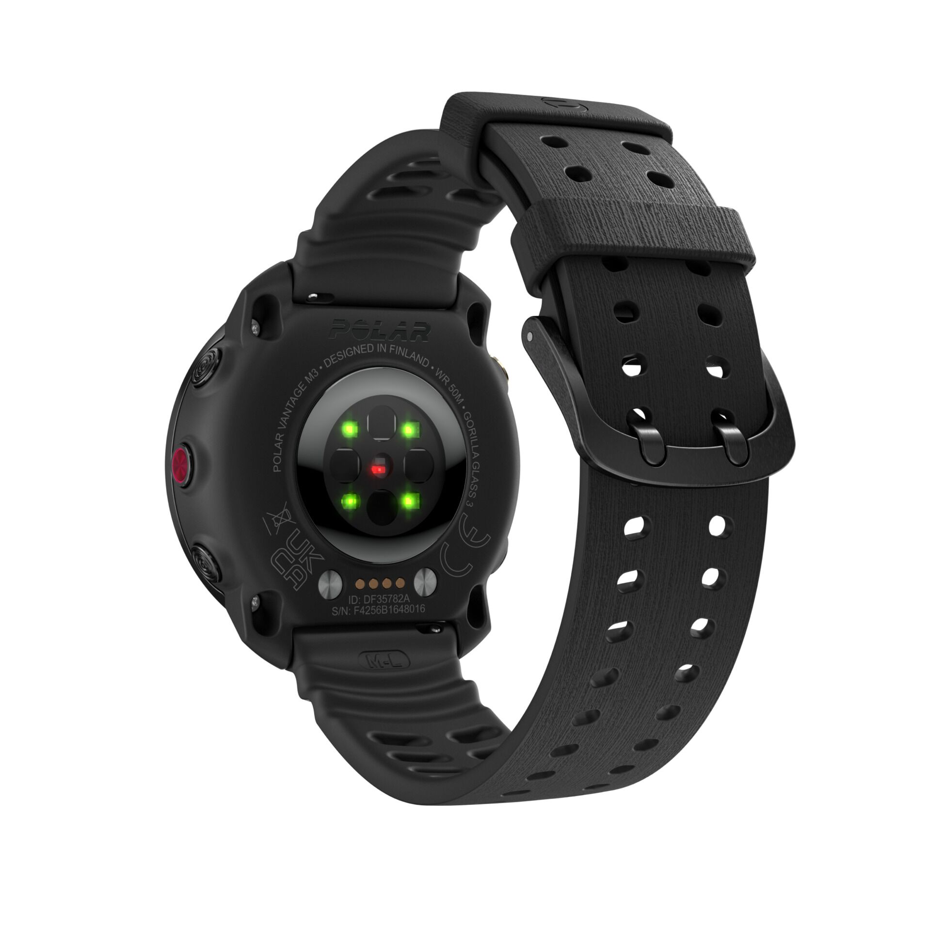 Smartwatch, Schwarz, Herzfrequenzsensor, Perforierte Schnalle, Rückseite Gehäuse